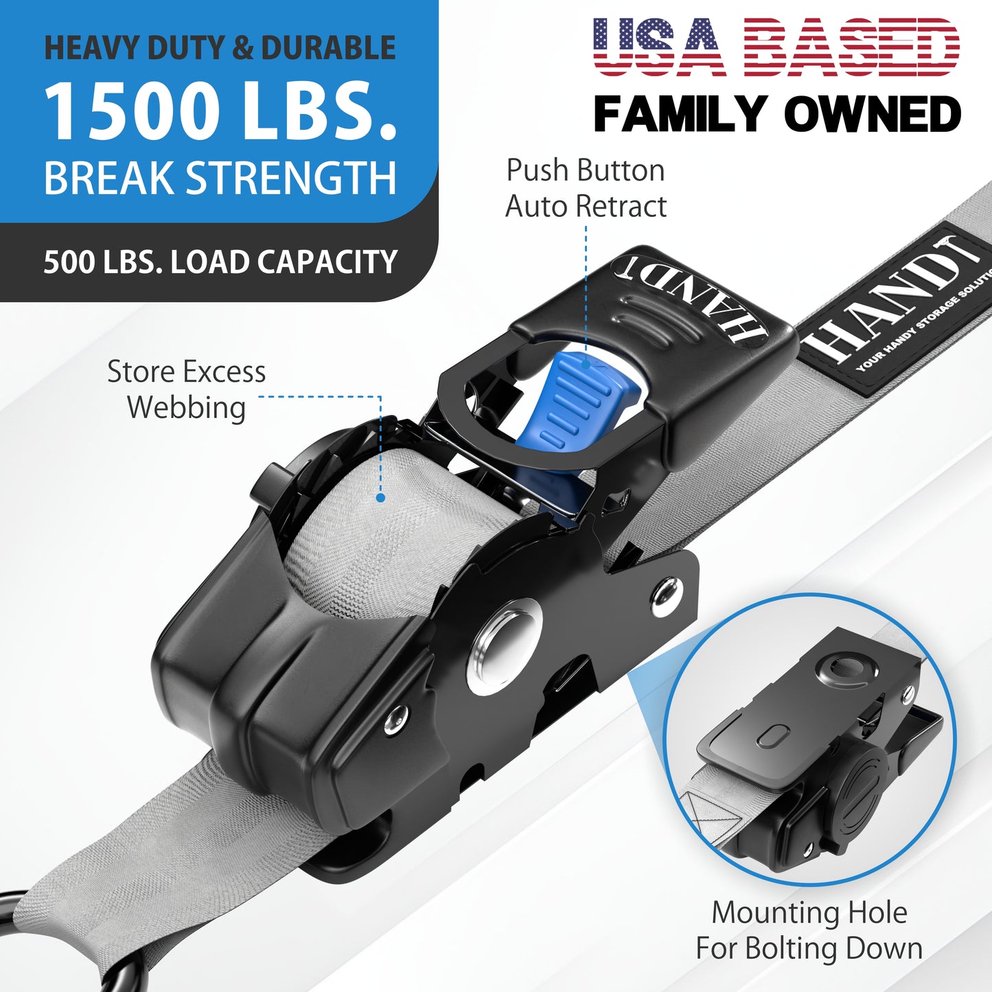 Retractable Ratchet Straps With Soft Loops & Carrying Case