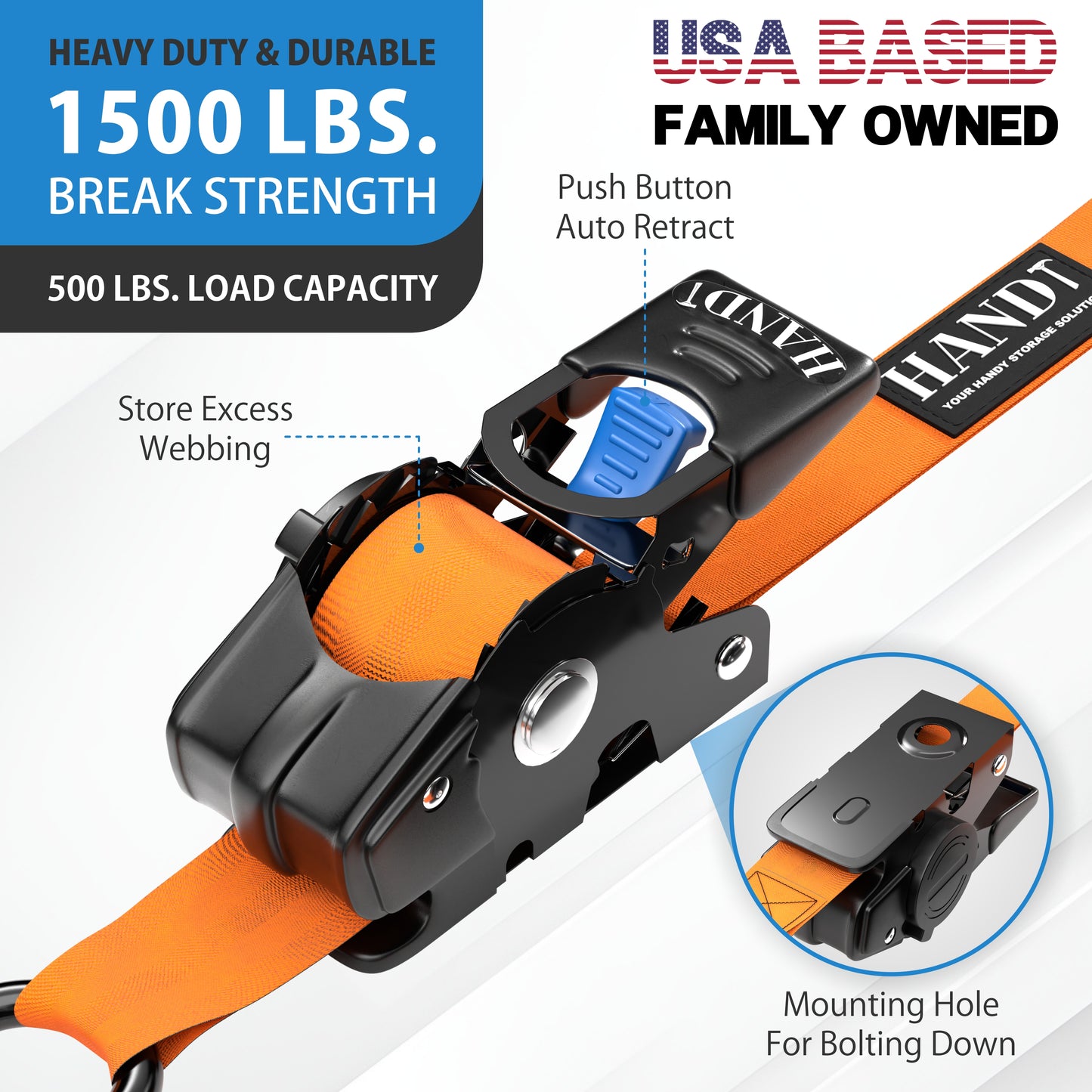 Retractable Ratchet Straps With Soft Loops & Carrying Case
