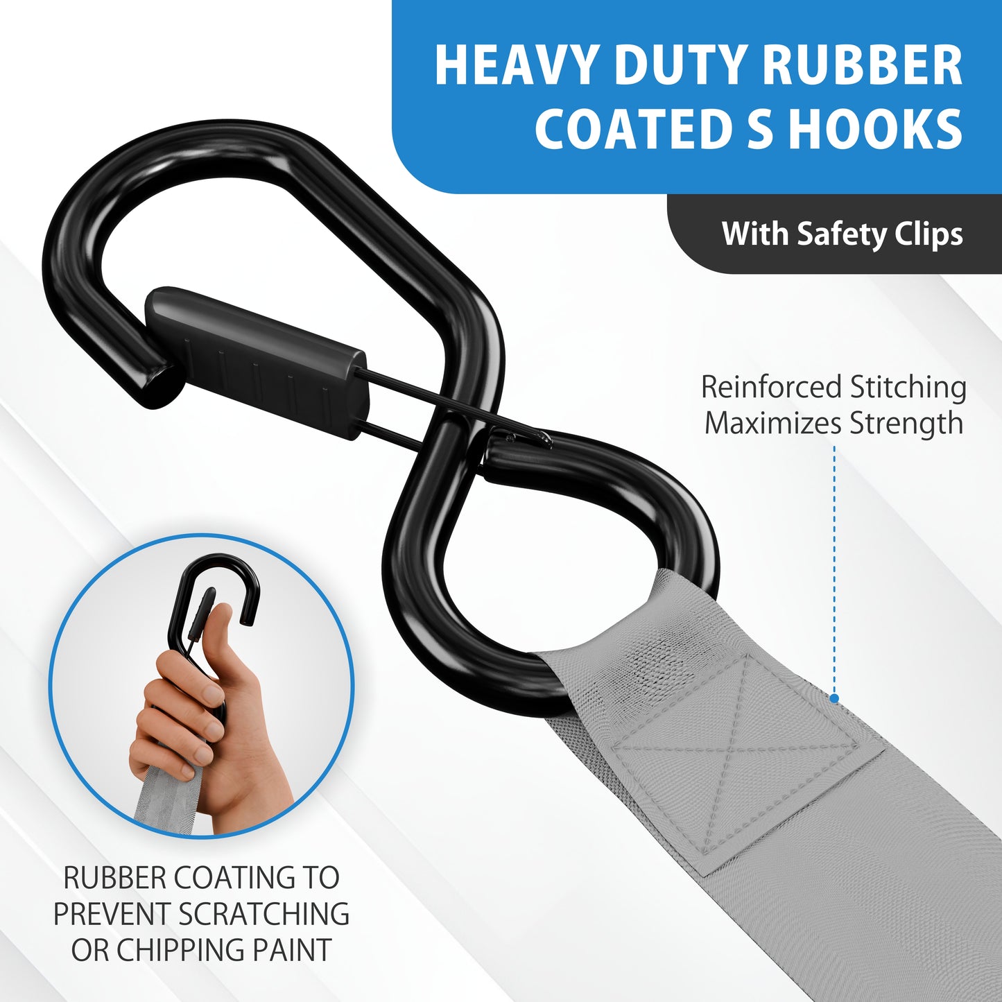Retractable Ratchet Straps With Soft Loops & Carrying Case