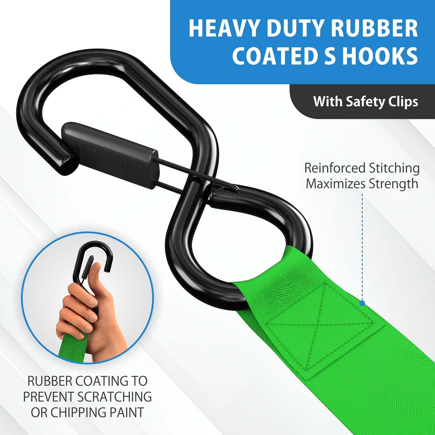 Retractable Ratchet Straps With Soft Loops & Carrying Case