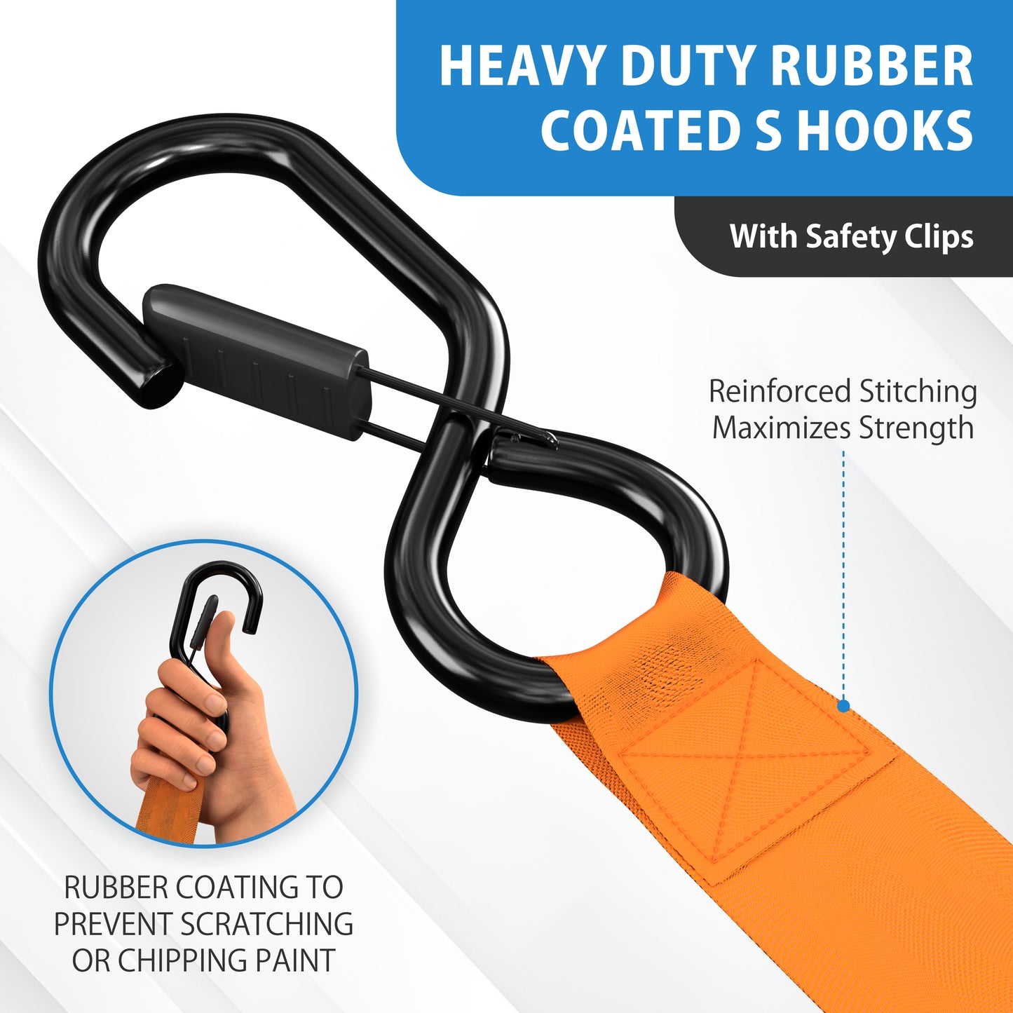 Retractable Ratchet Straps With Soft Loops & Carrying Case