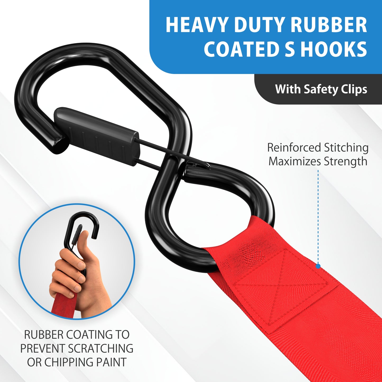Retractable Ratchet Straps With Soft Loops & Carrying Case