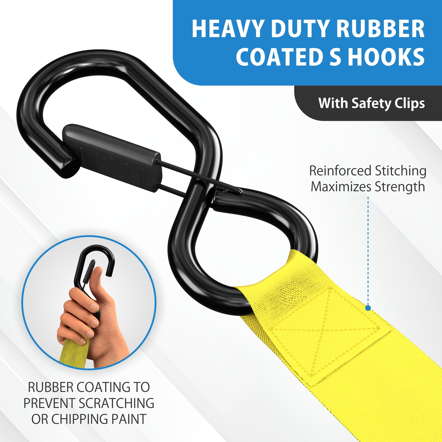 Retractable Ratchet Straps With Soft Loops & Carrying Case