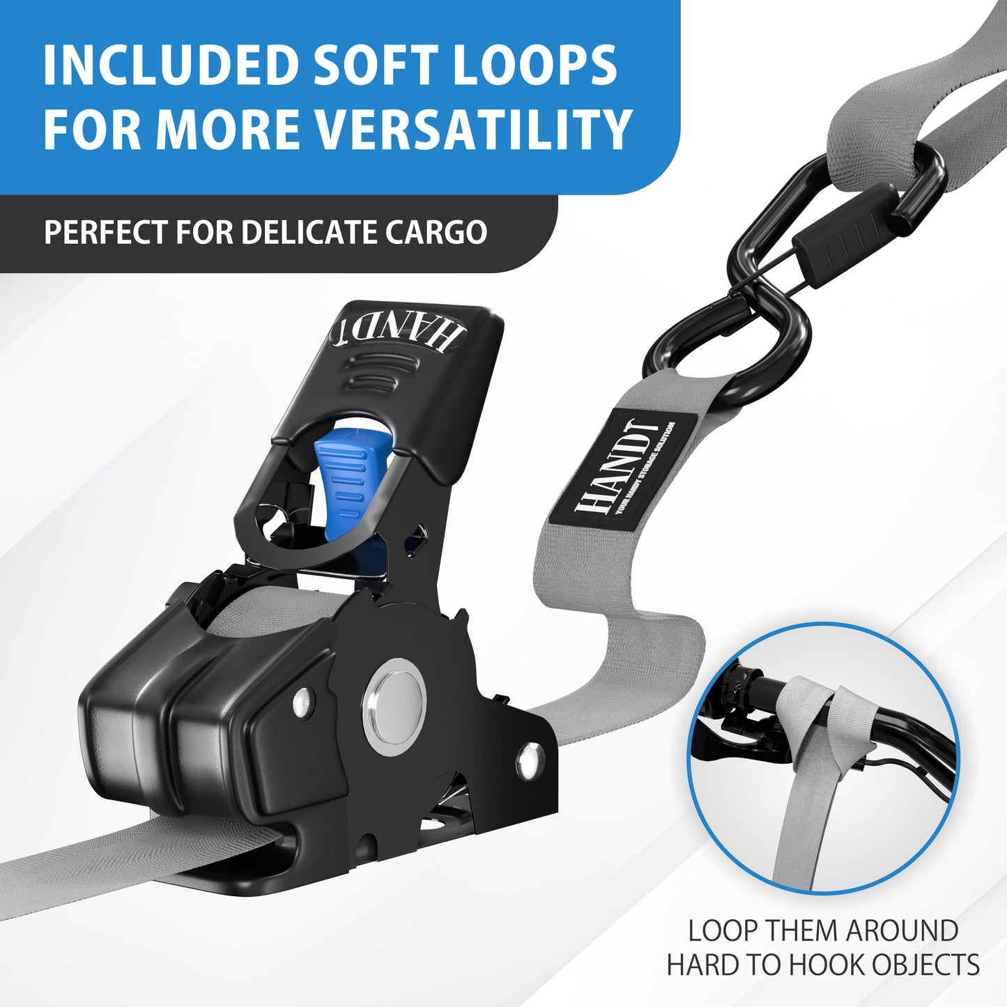 Retractable Ratchet Straps With Soft Loops & Carrying Case