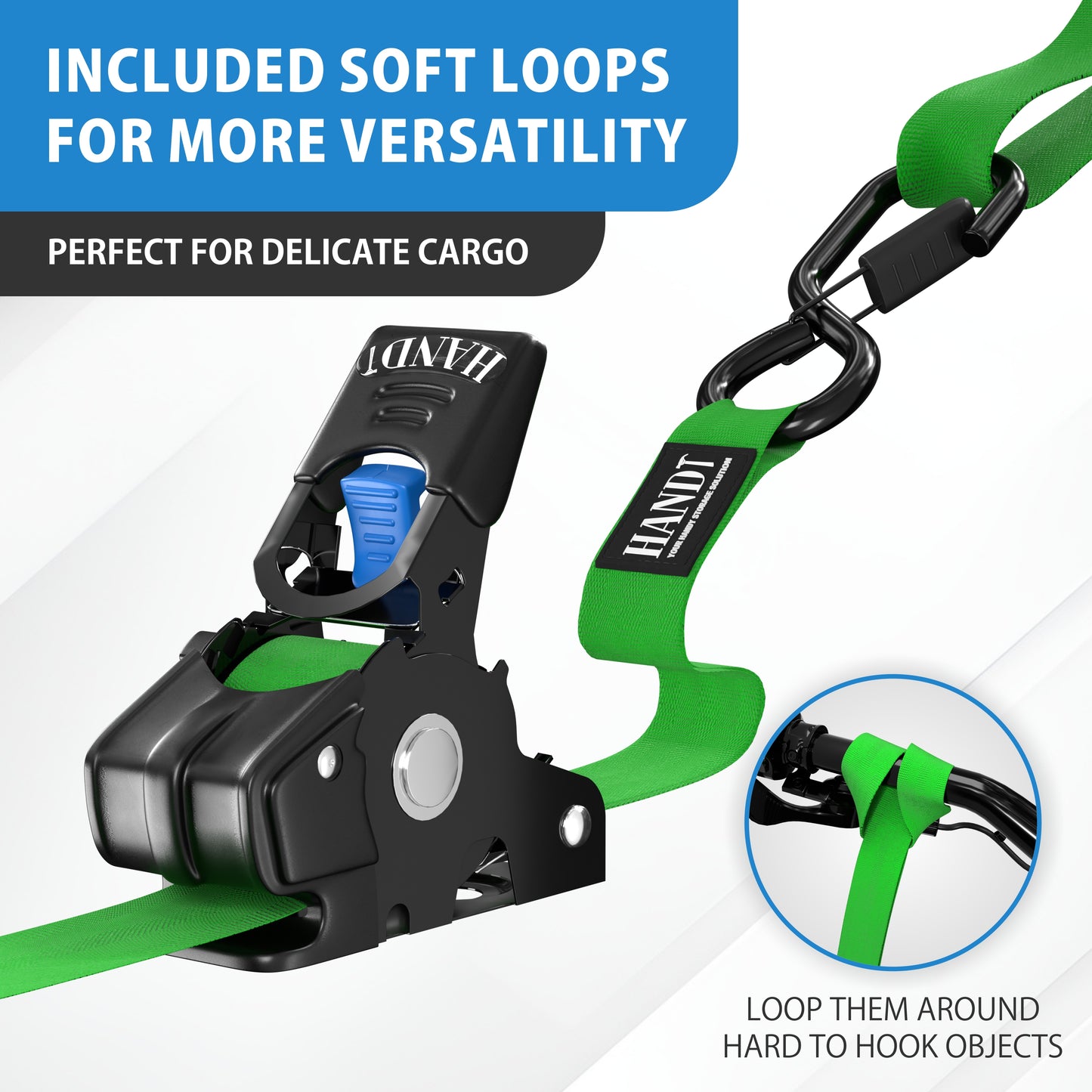 Retractable Ratchet Straps With Soft Loops & Carrying Case