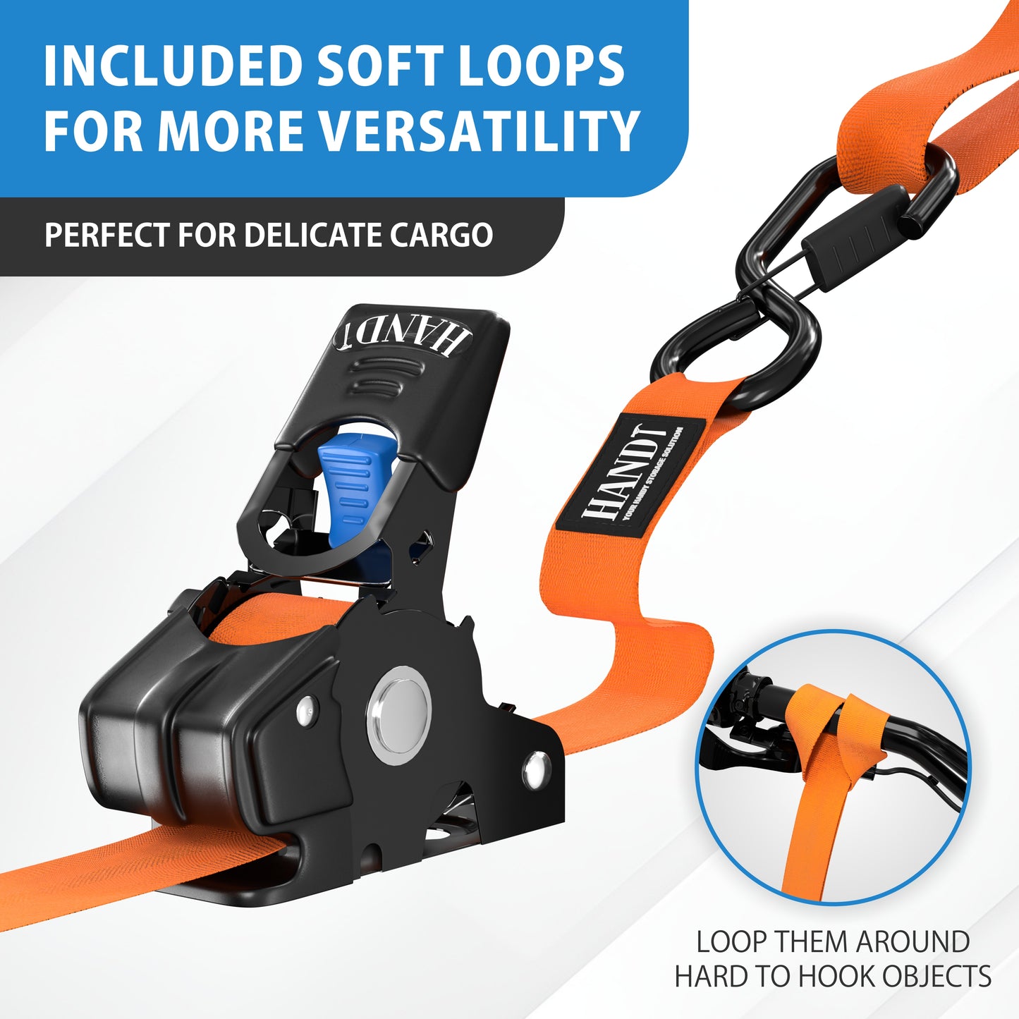 Retractable Ratchet Straps With Soft Loops & Carrying Case