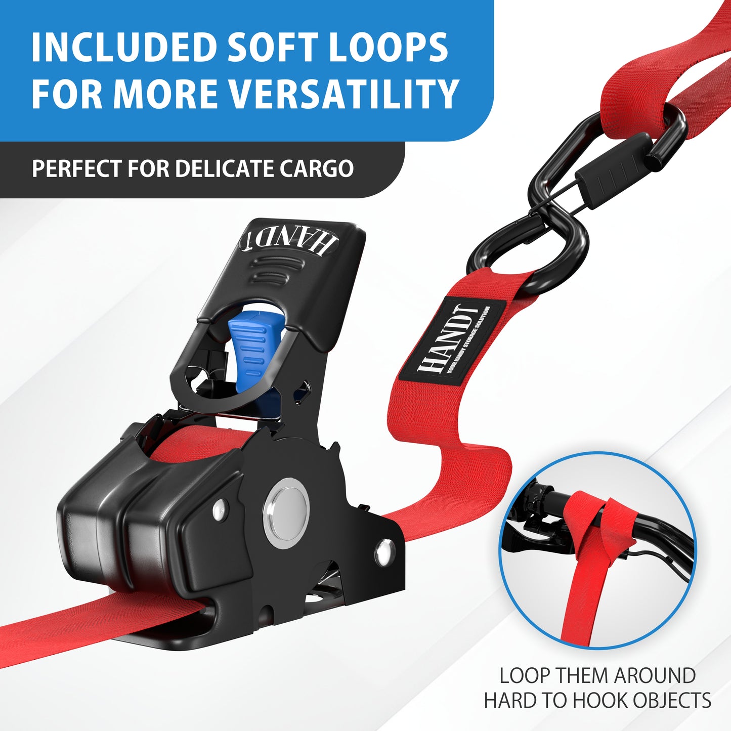 Retractable Ratchet Straps With Soft Loops & Carrying Case