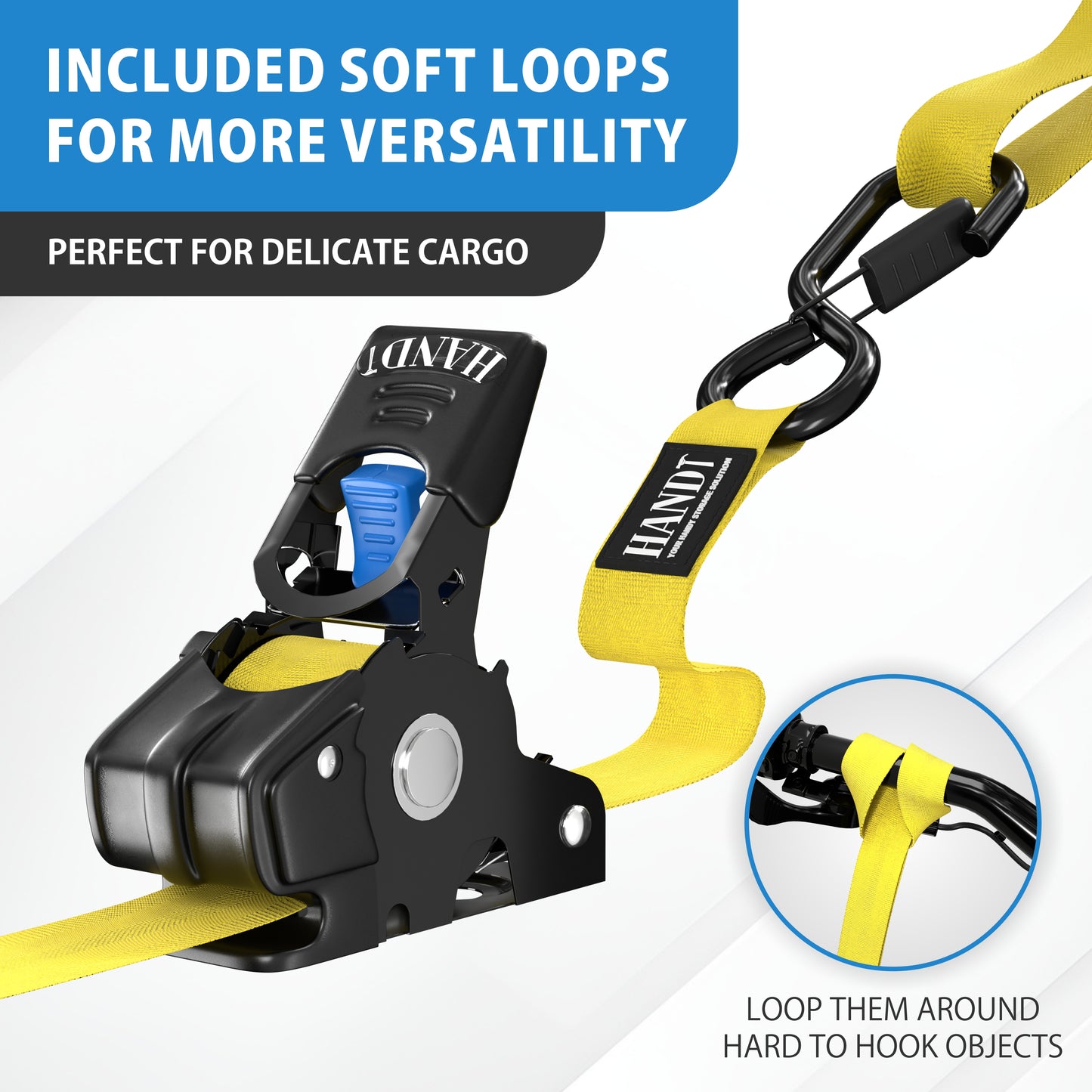 Retractable Ratchet Straps With Soft Loops & Carrying Case