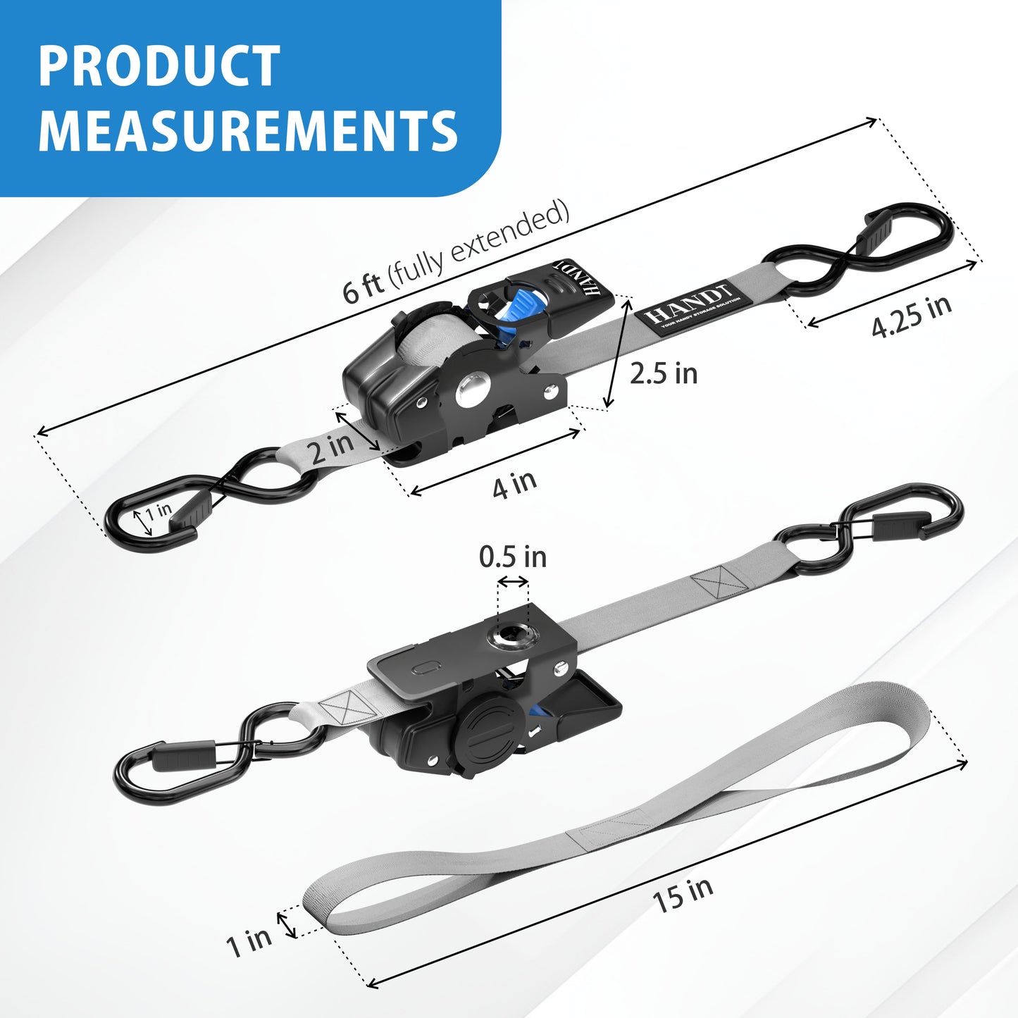 Retractable Ratchet Straps With Soft Loops & Carrying Case