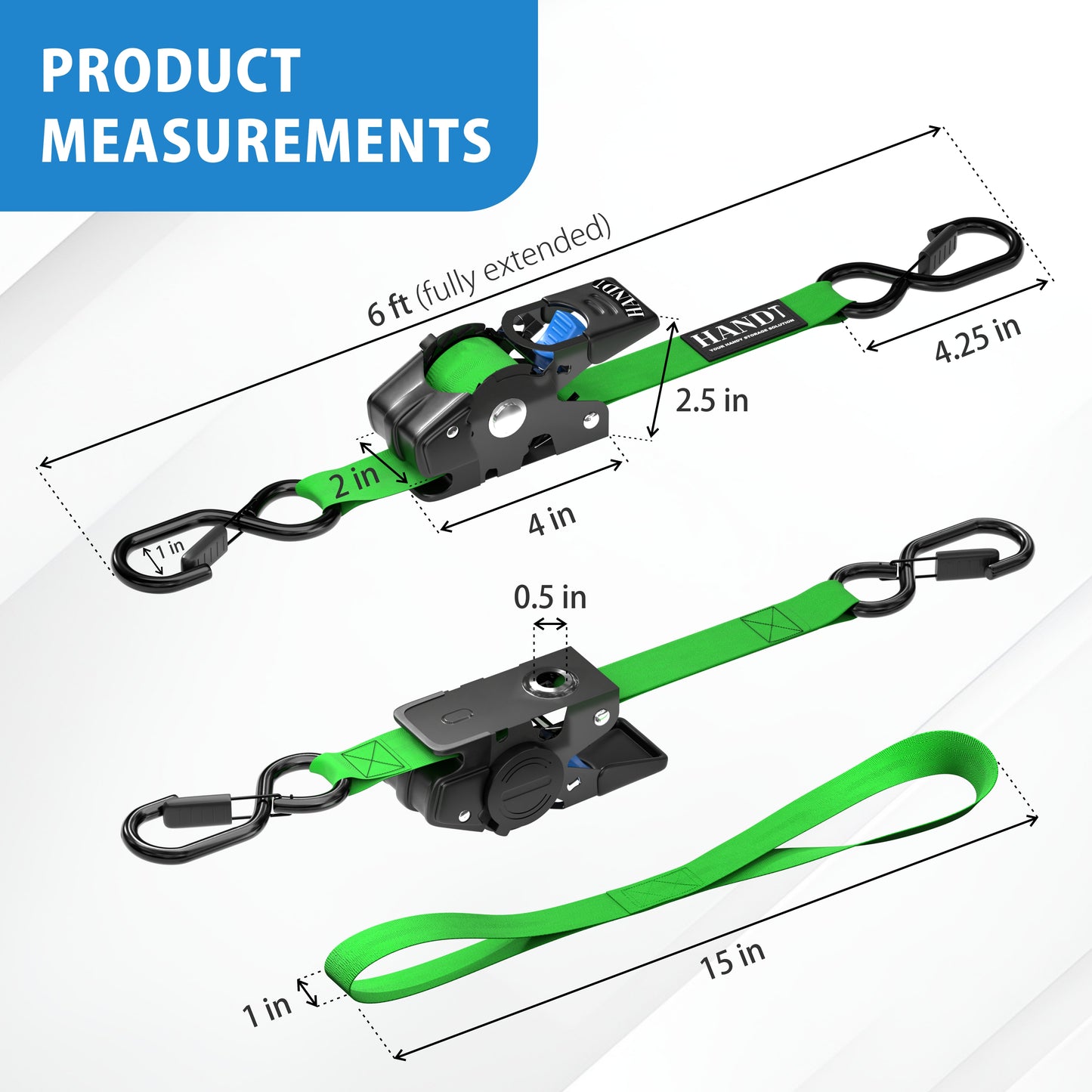 Retractable Ratchet Straps With Soft Loops & Carrying Case