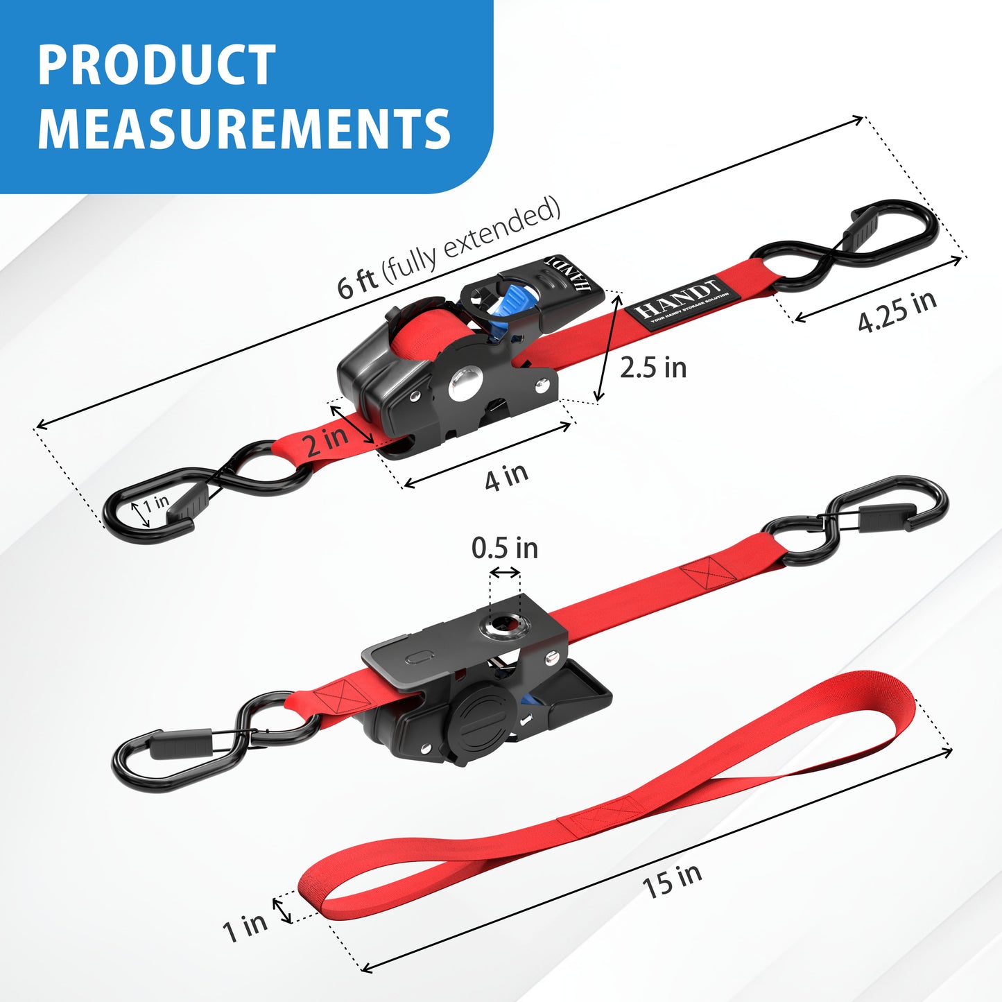 Retractable Ratchet Straps With Soft Loops & Carrying Case