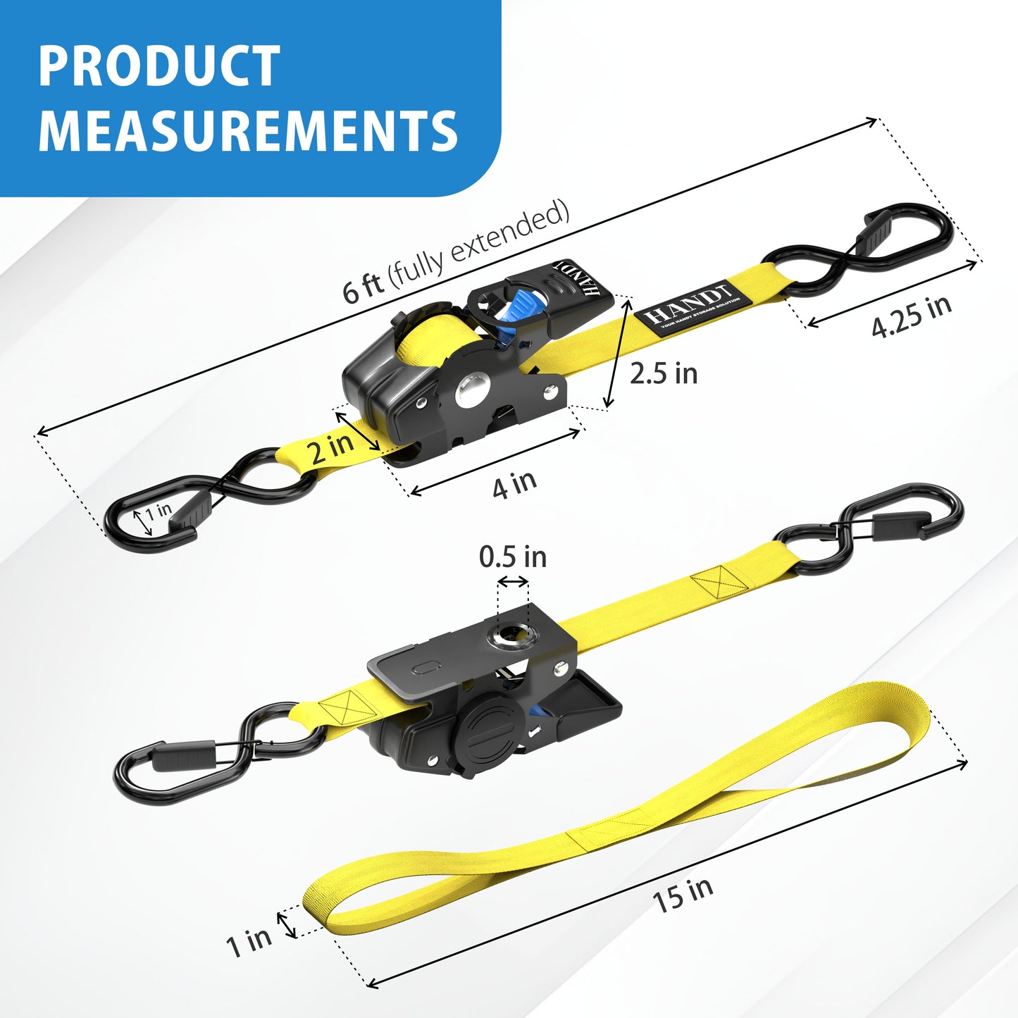 Retractable Ratchet Straps With Soft Loops & Carrying Case