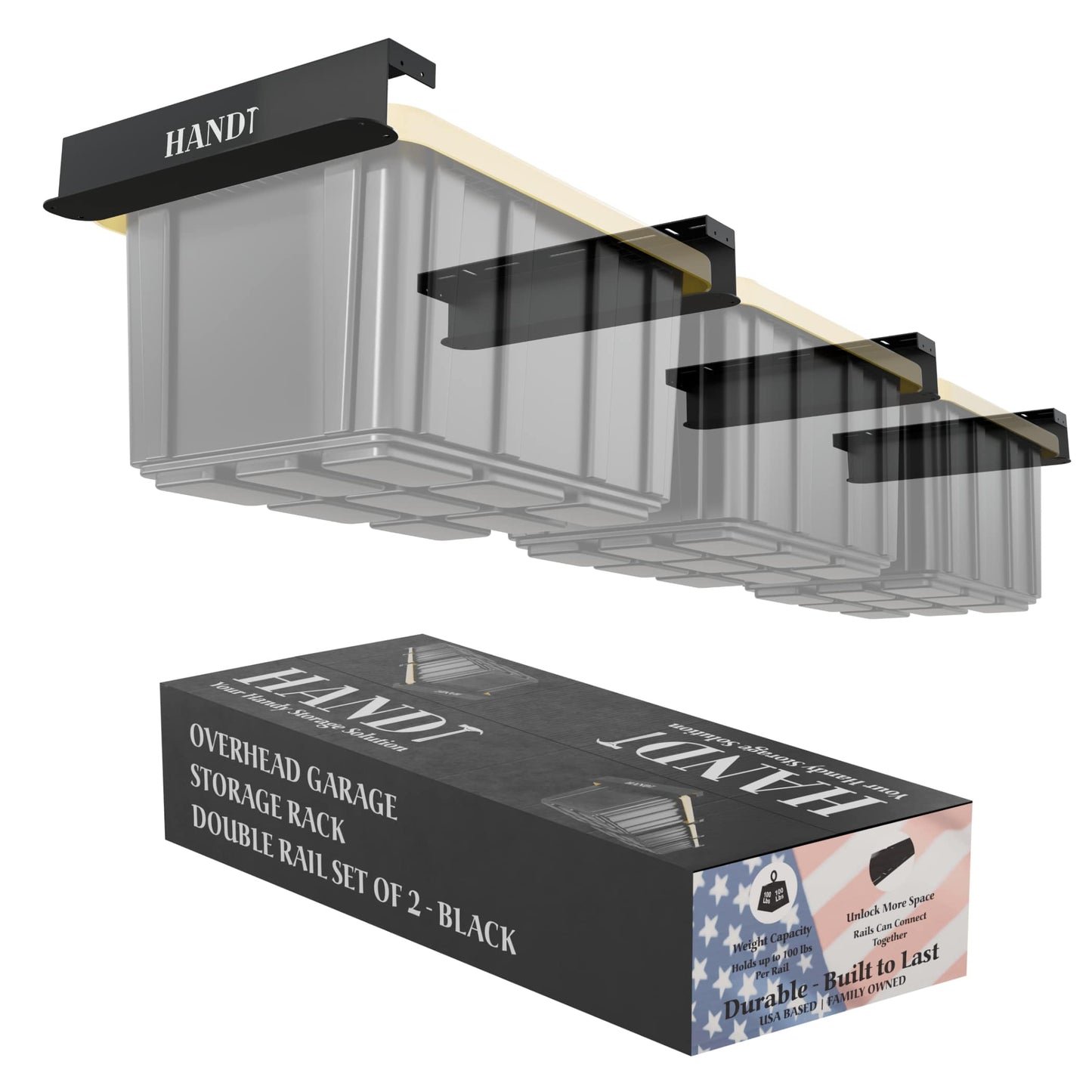 Overhead Connectable Metal Rails For Ceiling Storage