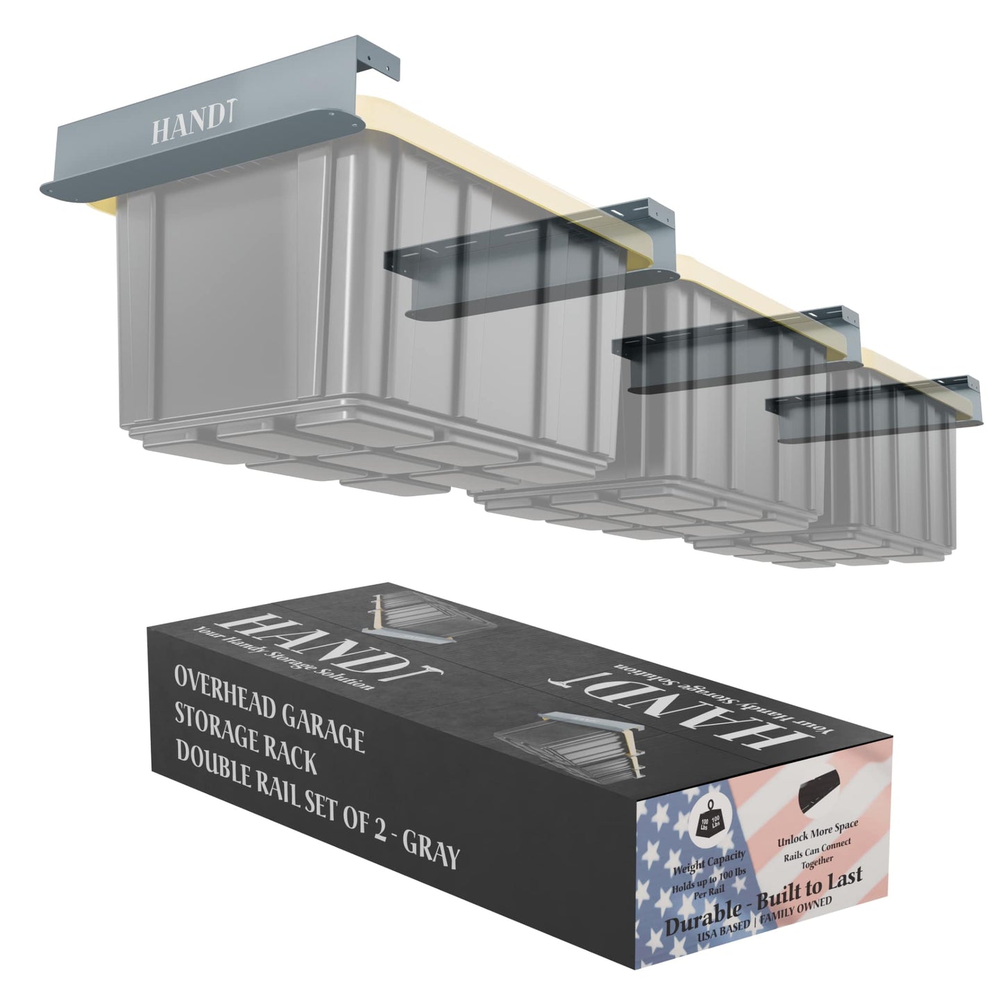 Overhead Connectable Metal Rails For Ceiling Storage