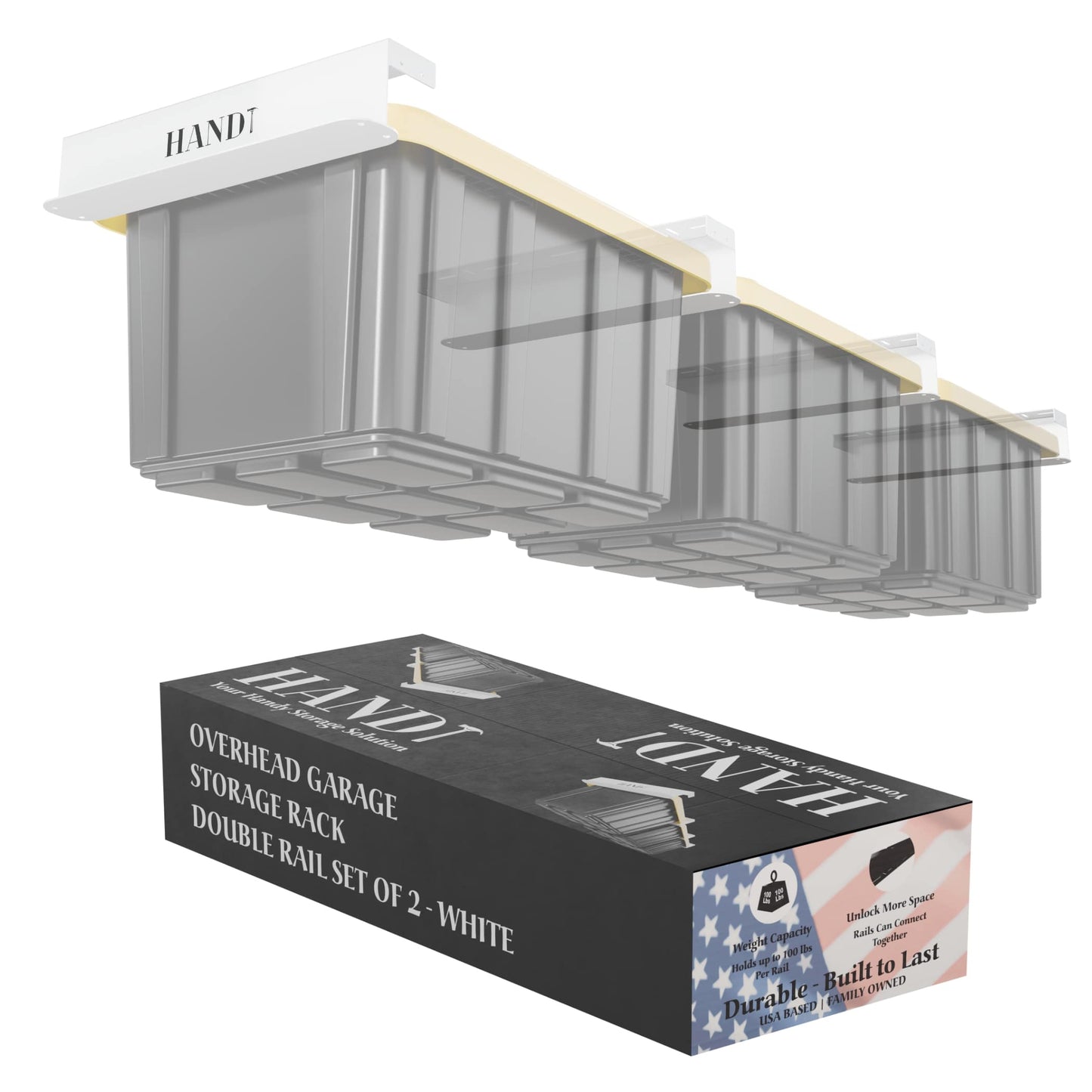 Overhead Connectable Metal Rails For Ceiling Storage