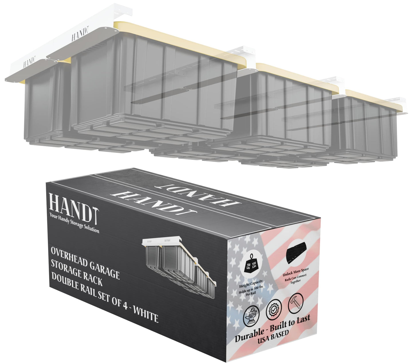 Overhead Connectable Metal Rails For Ceiling Storage