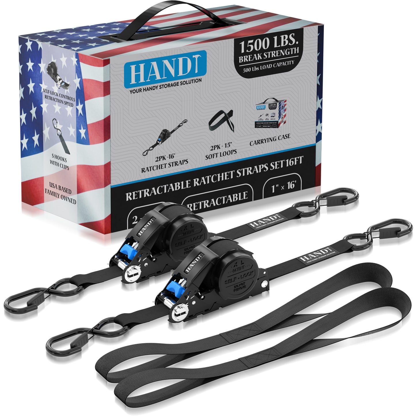 Retractable Ratchet Straps With Soft Loops & Carrying Case
