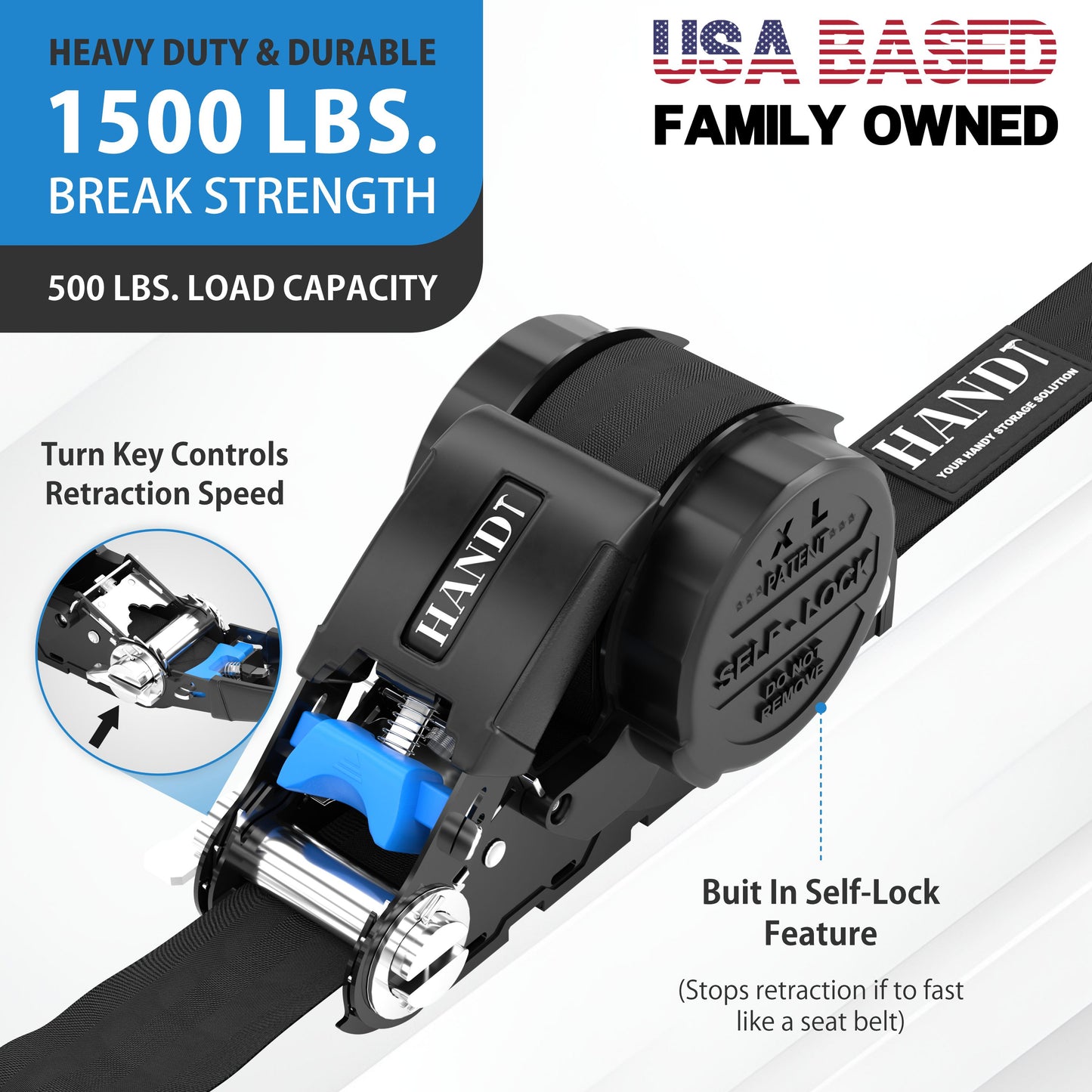 Retractable Ratchet Straps With Soft Loops & Carrying Case