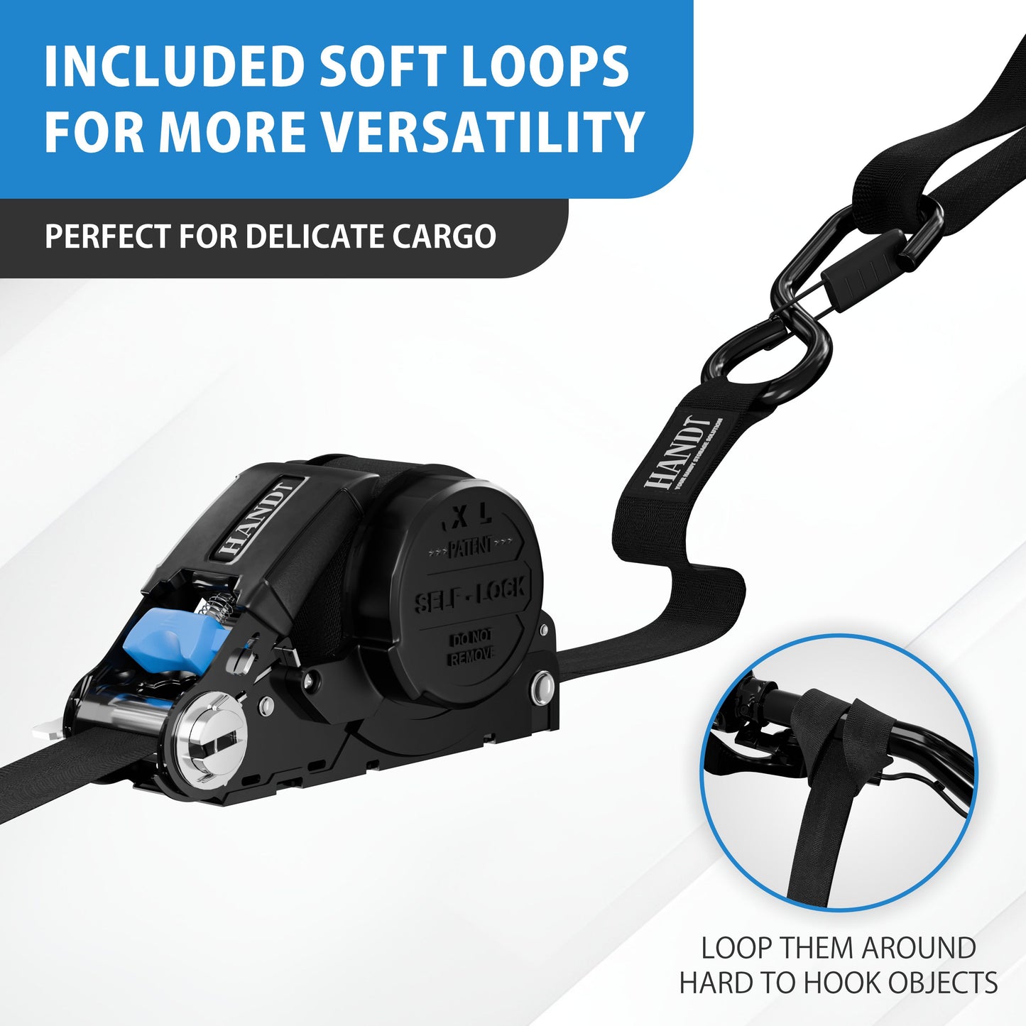 Retractable Ratchet Straps With Soft Loops & Carrying Case
