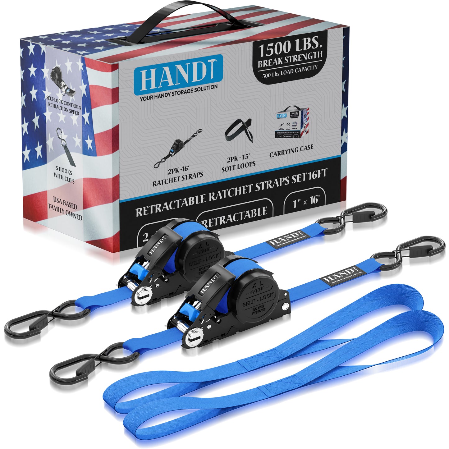 Retractable Ratchet Straps With Soft Loops & Carrying Case