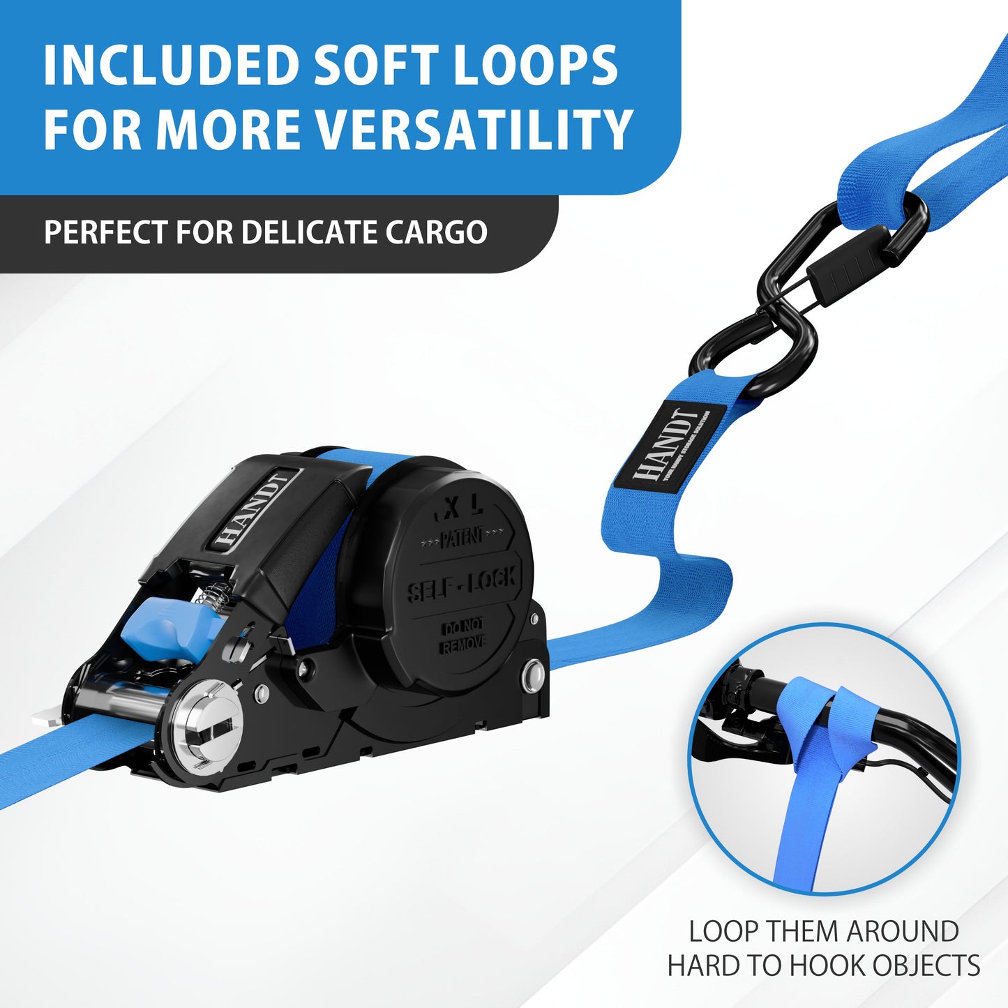 Retractable Ratchet Straps With Soft Loops & Carrying Case