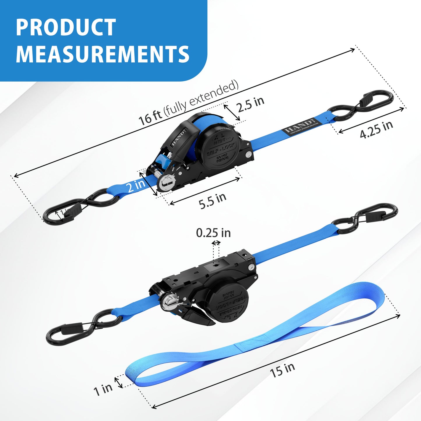 Retractable Ratchet Straps With Soft Loops & Carrying Case
