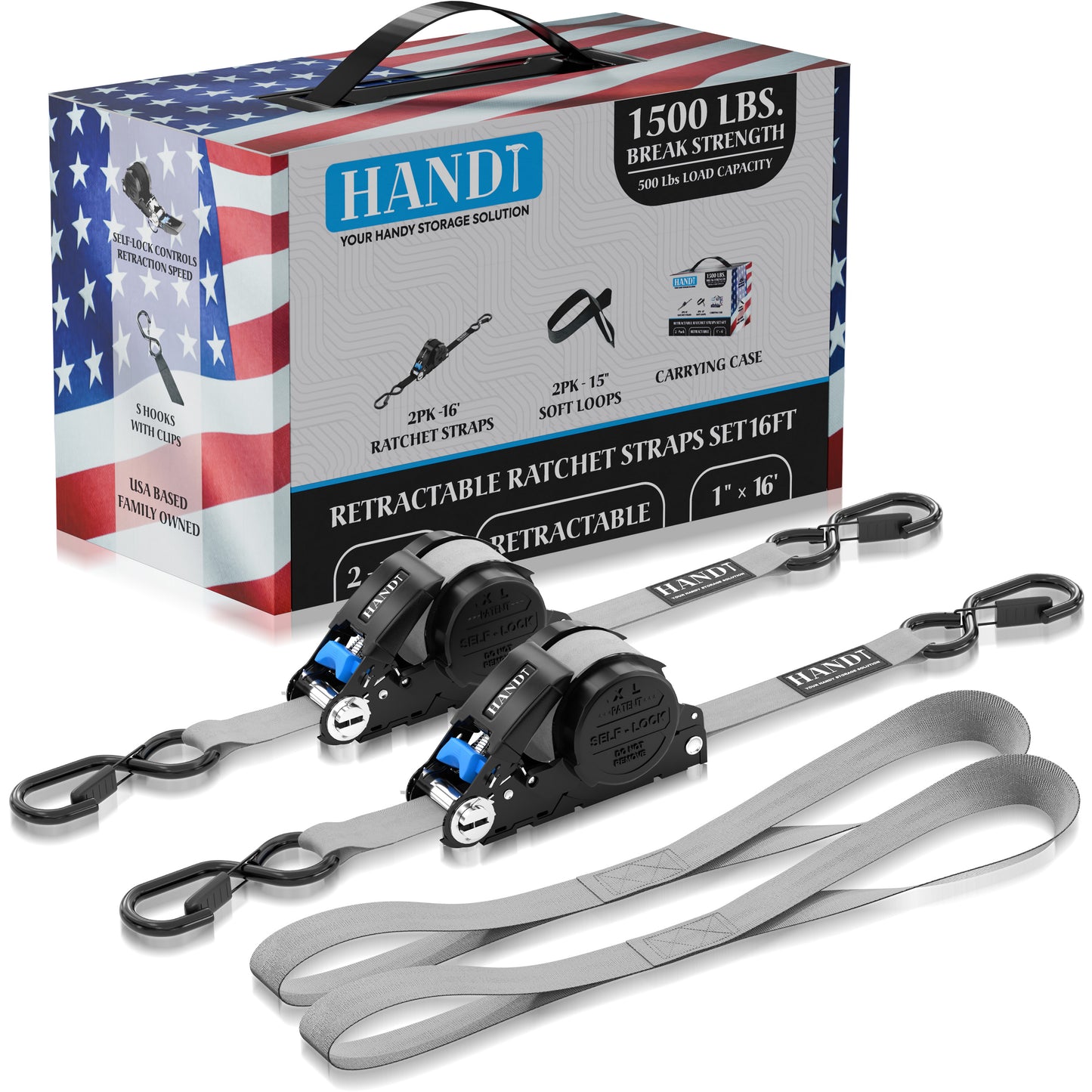 Retractable Ratchet Straps With Soft Loops & Carrying Case