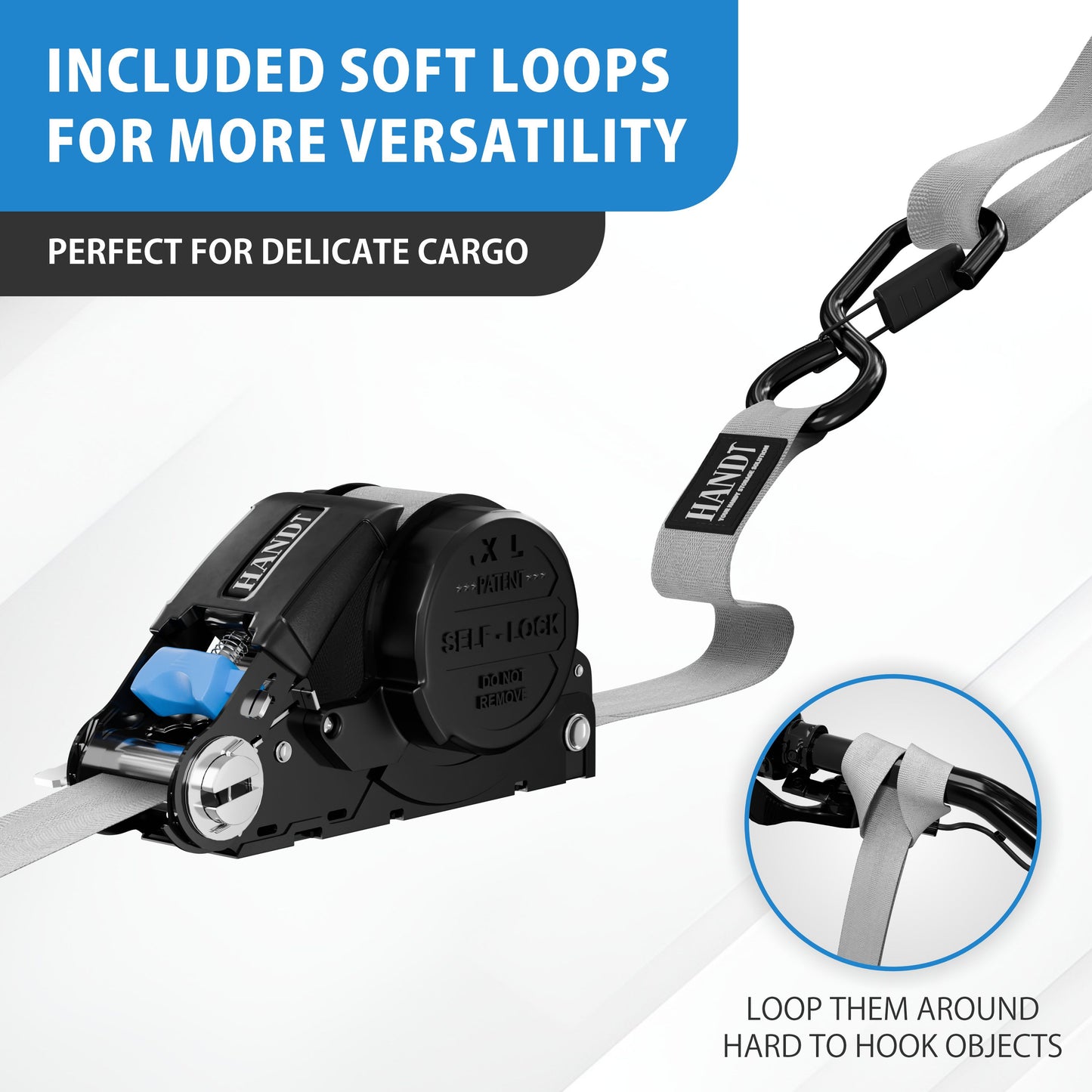 Retractable Ratchet Straps With Soft Loops & Carrying Case