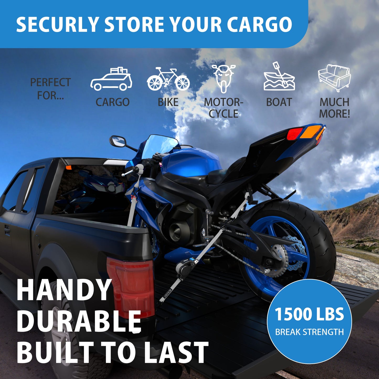 Retractable Ratchet Straps With Soft Loops & Carrying Case