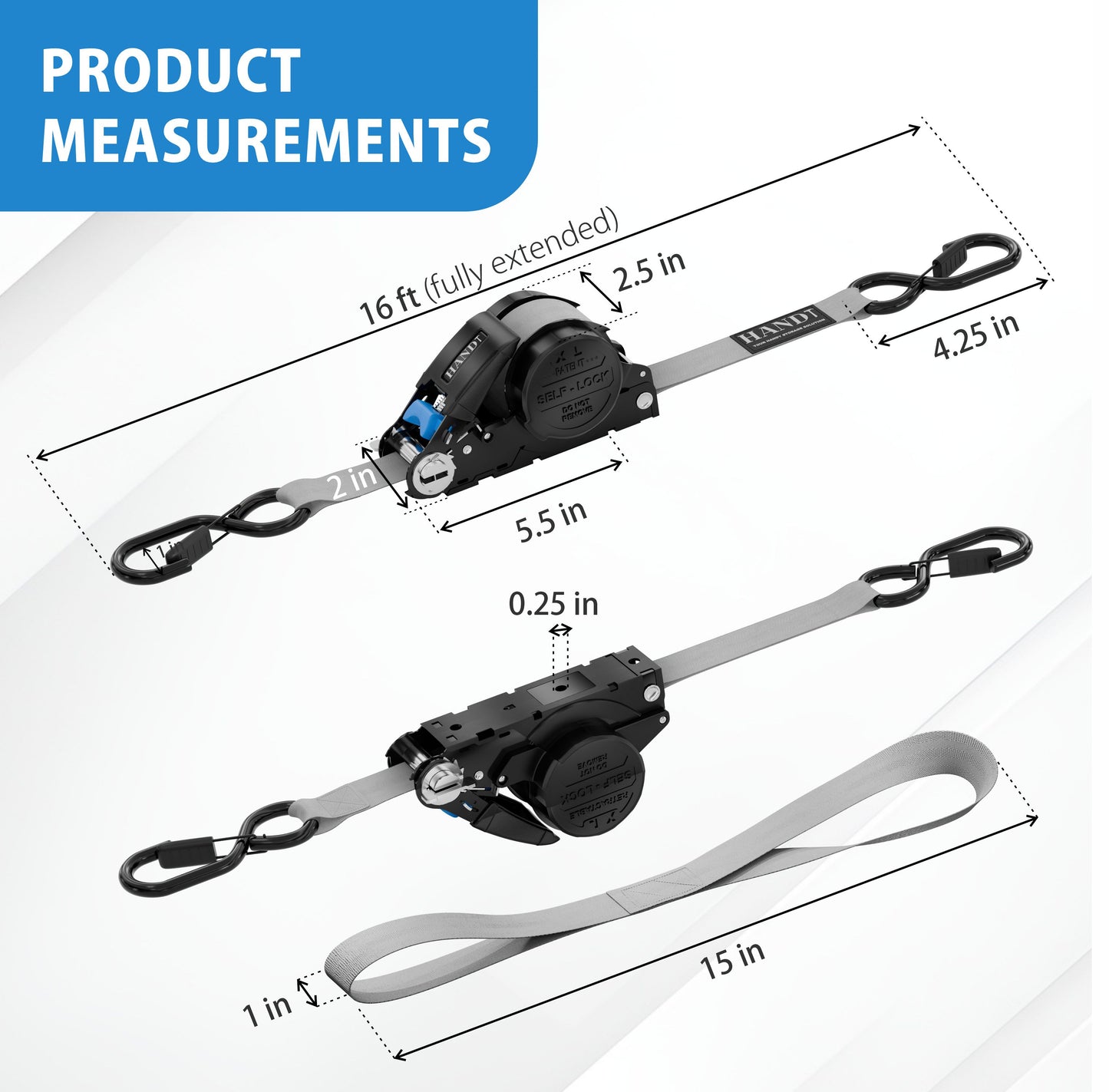 Retractable Ratchet Straps With Soft Loops & Carrying Case