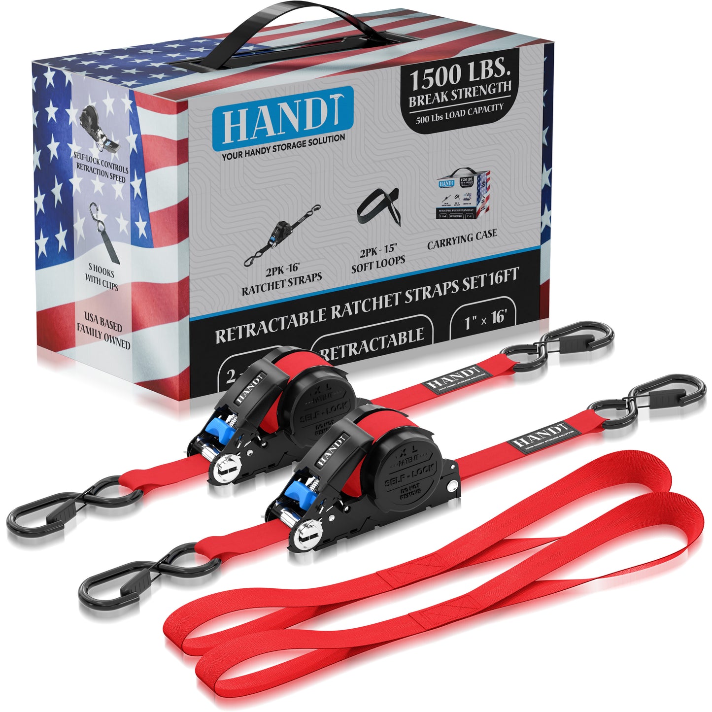 Retractable Ratchet Straps With Soft Loops & Carrying Case
