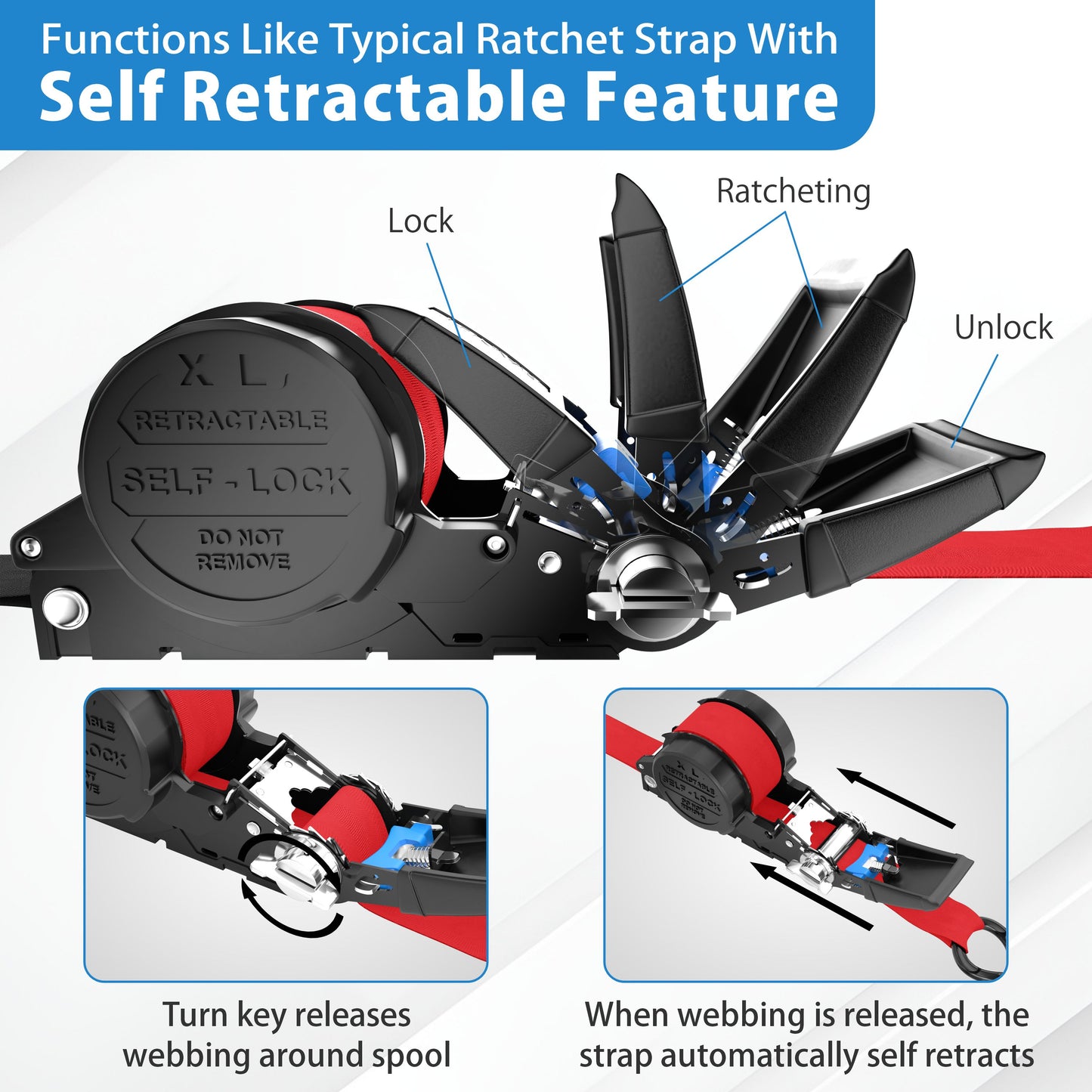 Retractable Ratchet Straps With Soft Loops & Carrying Case