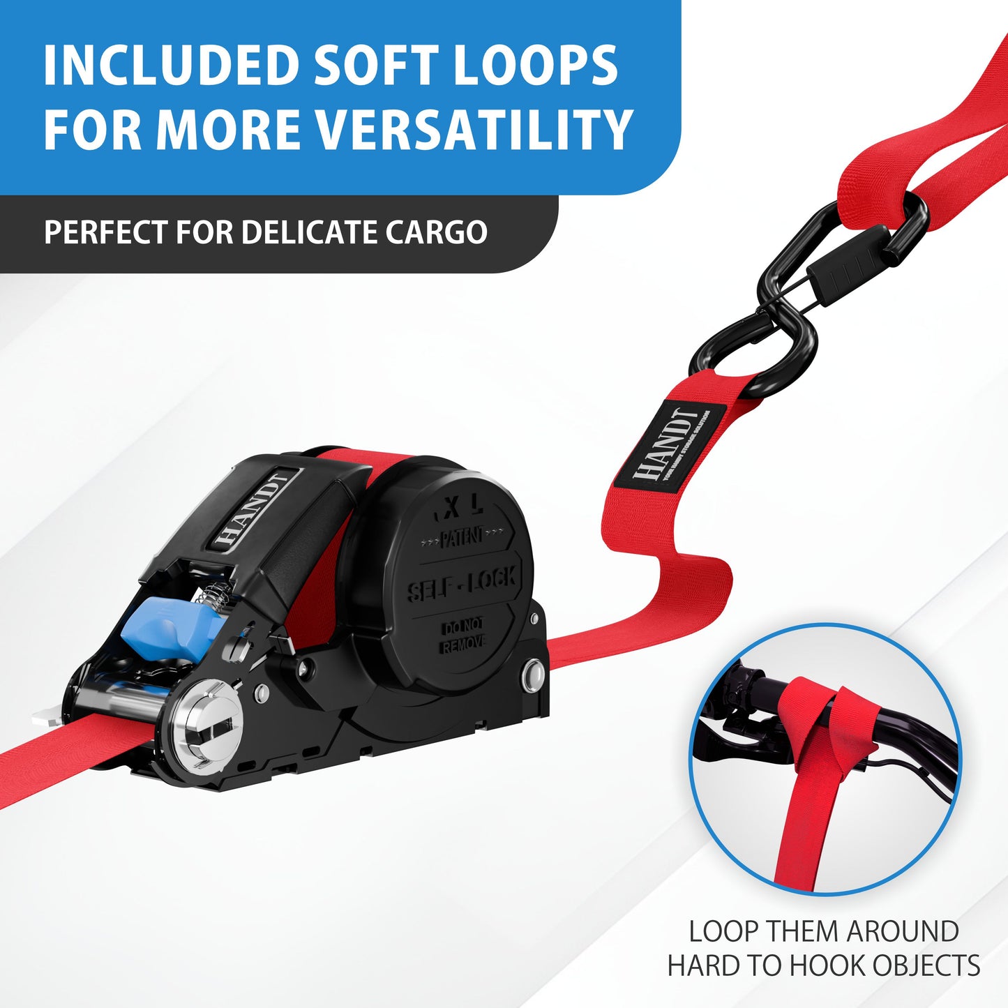 Retractable Ratchet Straps With Soft Loops & Carrying Case