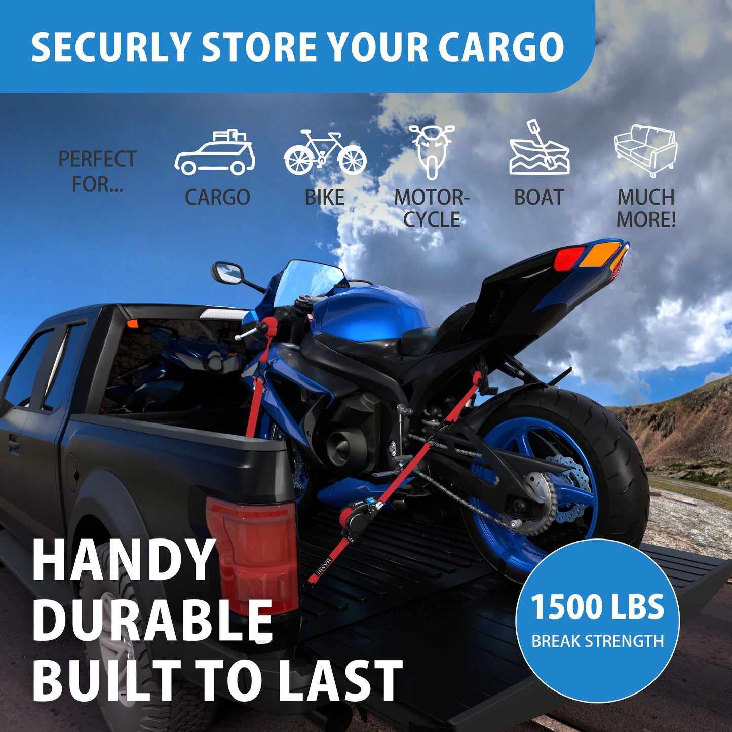 Retractable Ratchet Straps With Soft Loops & Carrying Case