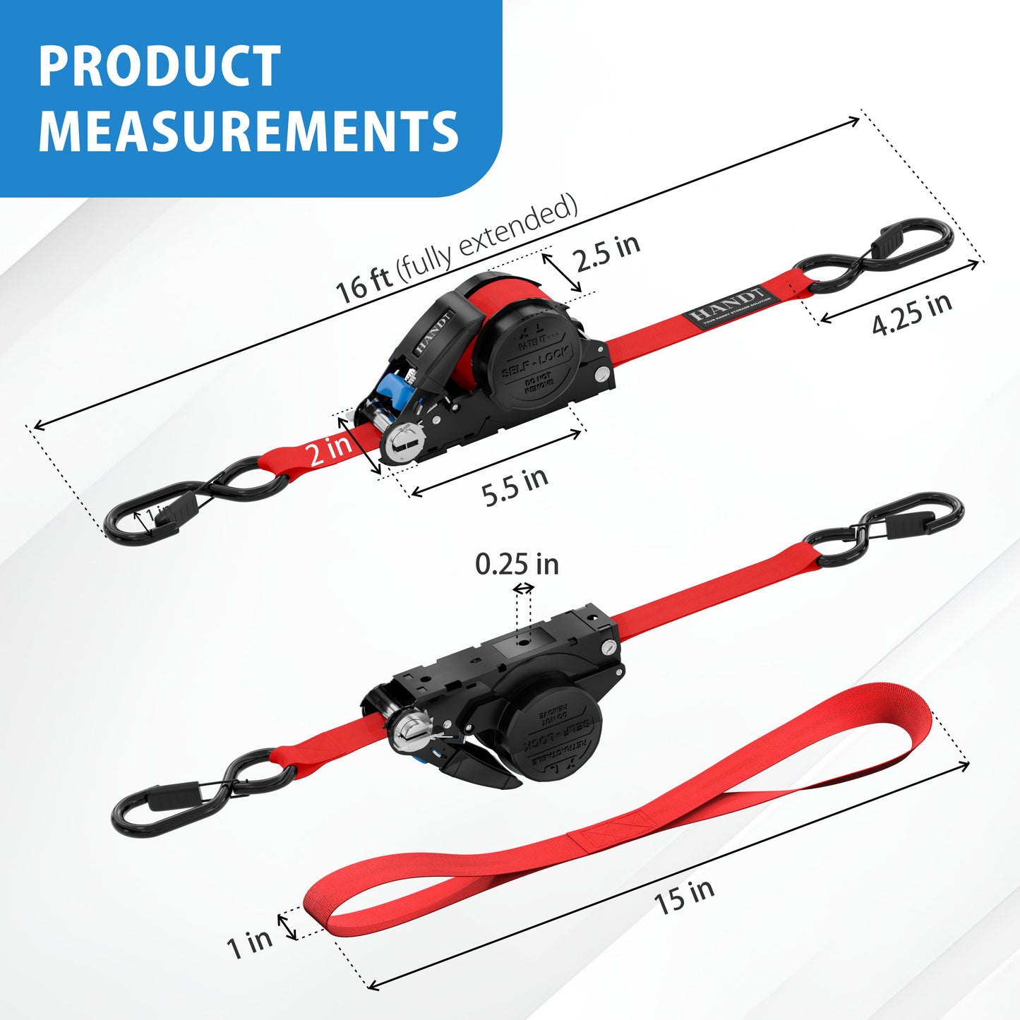 Retractable Ratchet Straps With Soft Loops & Carrying Case