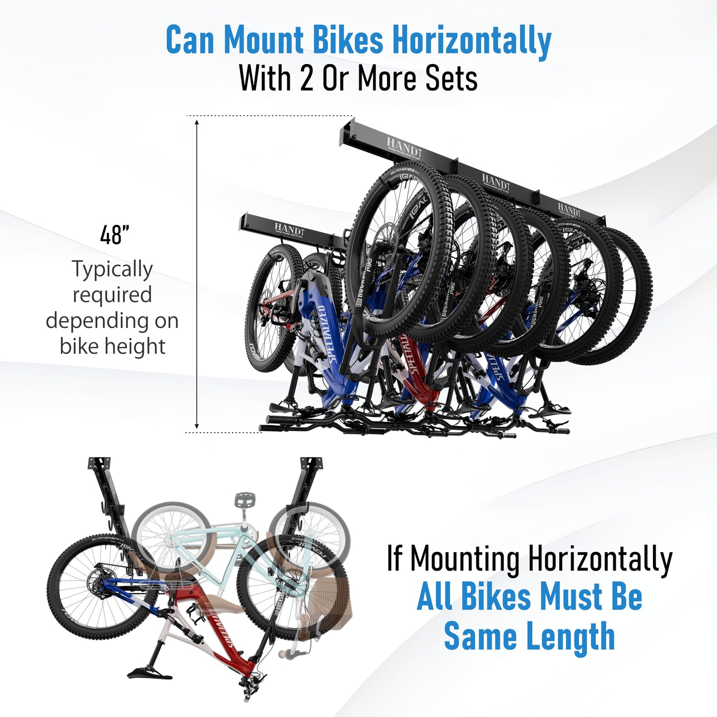 Ceiling Bike Sliding Hanger, Mount Up To 6 Bikes, Heavy Duty 450lbs Limit