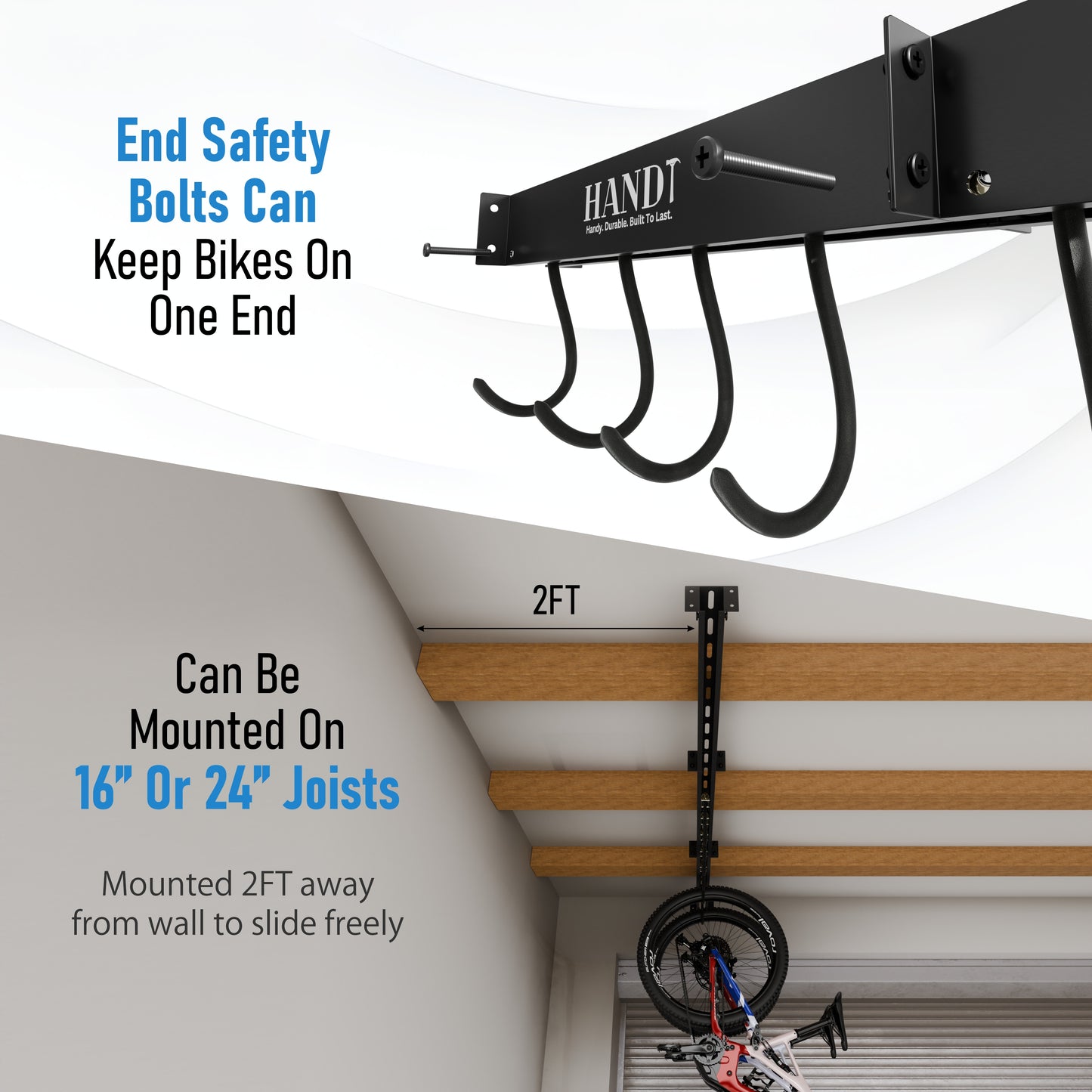Ceiling Bike Sliding Hanger, Mount Up To 6 Bikes, Heavy Duty 450lbs Limit