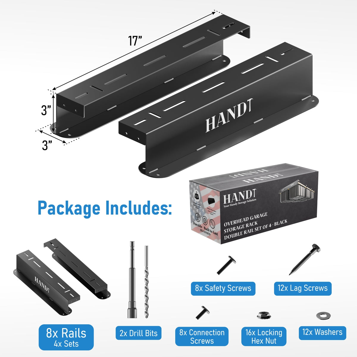 Overhead Connectable Metal Rails For Ceiling Storage