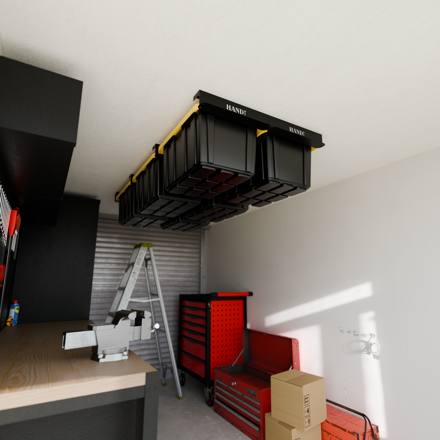 Overhead Connectable Metal Rails For Ceiling Storage