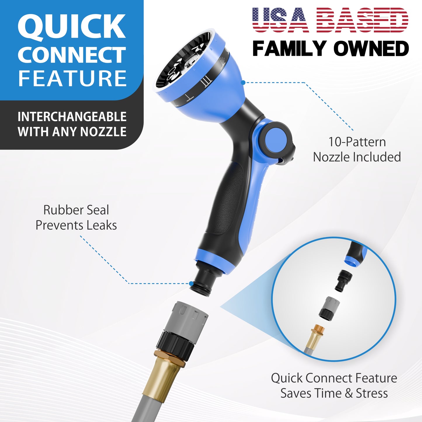 Retractable Garden Hose Reel, Quick Connect With 10-Pattern Nozzle