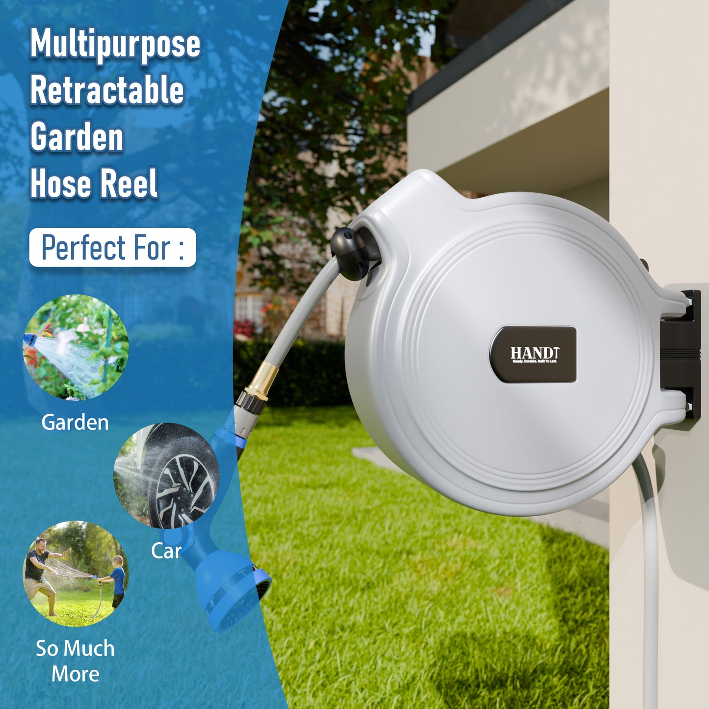 Retractable Garden Hose Reel, Quick Connect With 10-Pattern Nozzle