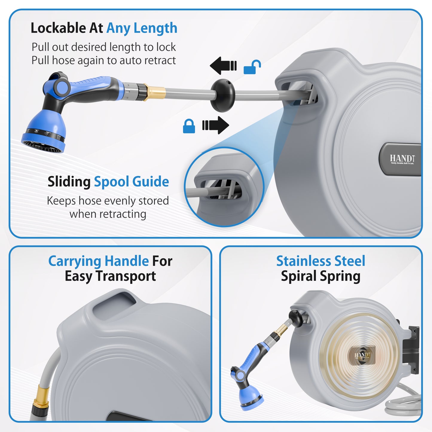 Retractable Garden Hose Reel, Quick Connect With 10-Pattern Nozzle