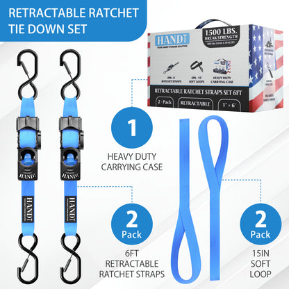 Retractable Ratchet Straps With Soft Loops & Carrying Case