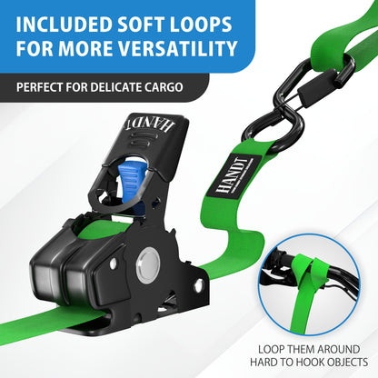 Retractable Ratchet Straps With Soft Loops & Carrying Case