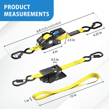 Retractable Ratchet Straps With Soft Loops & Carrying Case