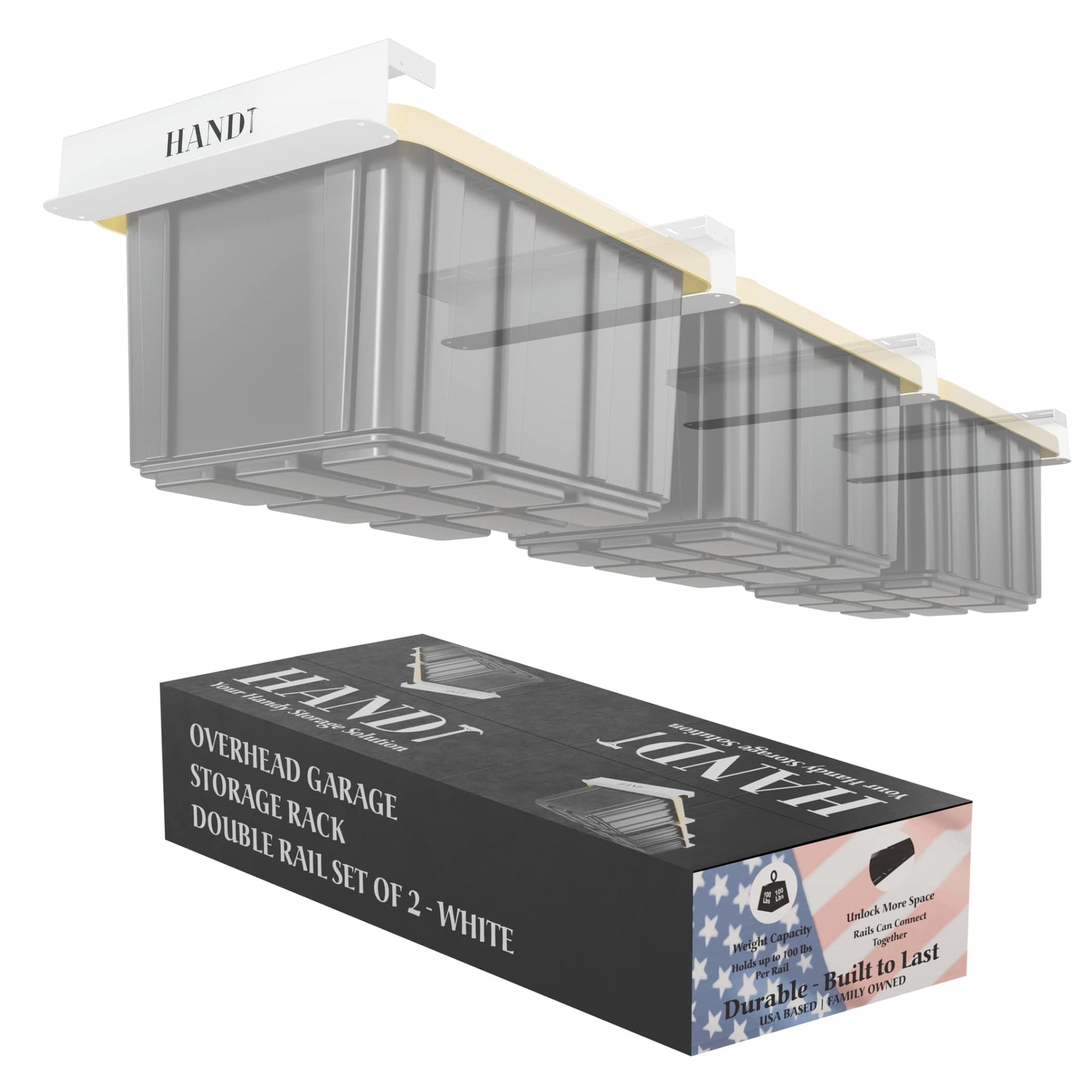 Overhead Connectable Double Rail Metal Ceiling Storage, 4 Sets