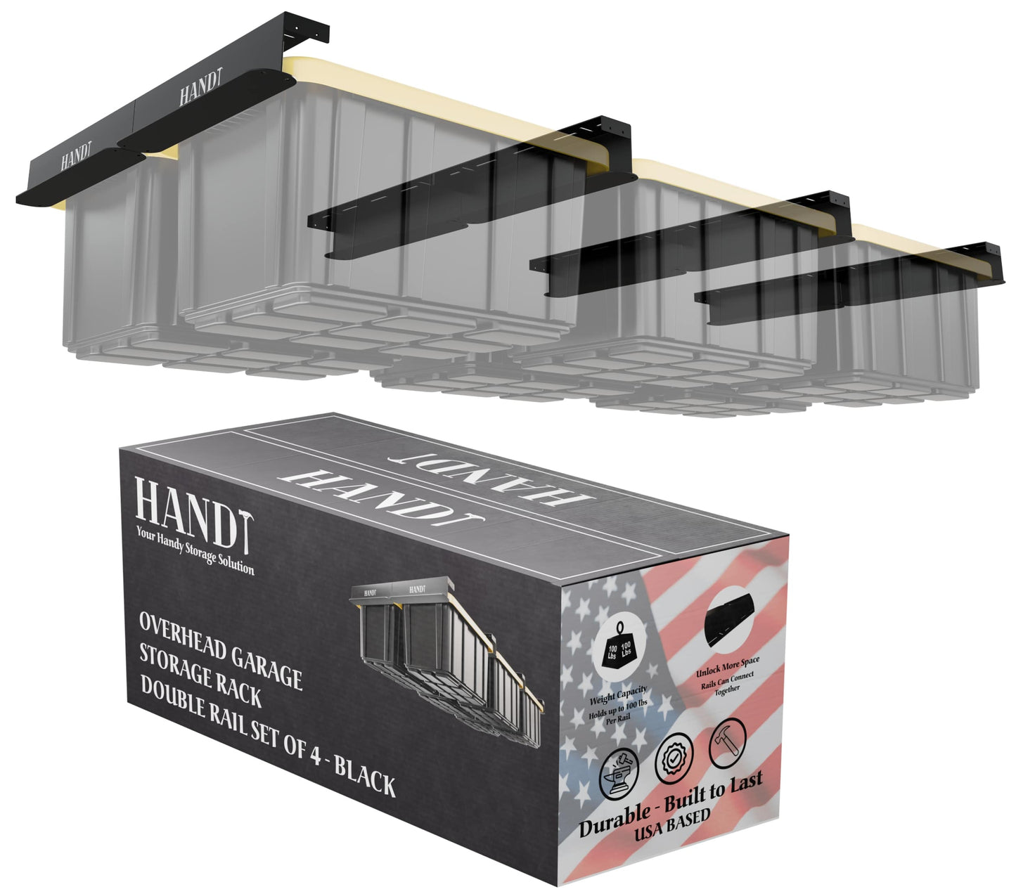 Overhead Connectable Metal Rails For Ceiling Storage