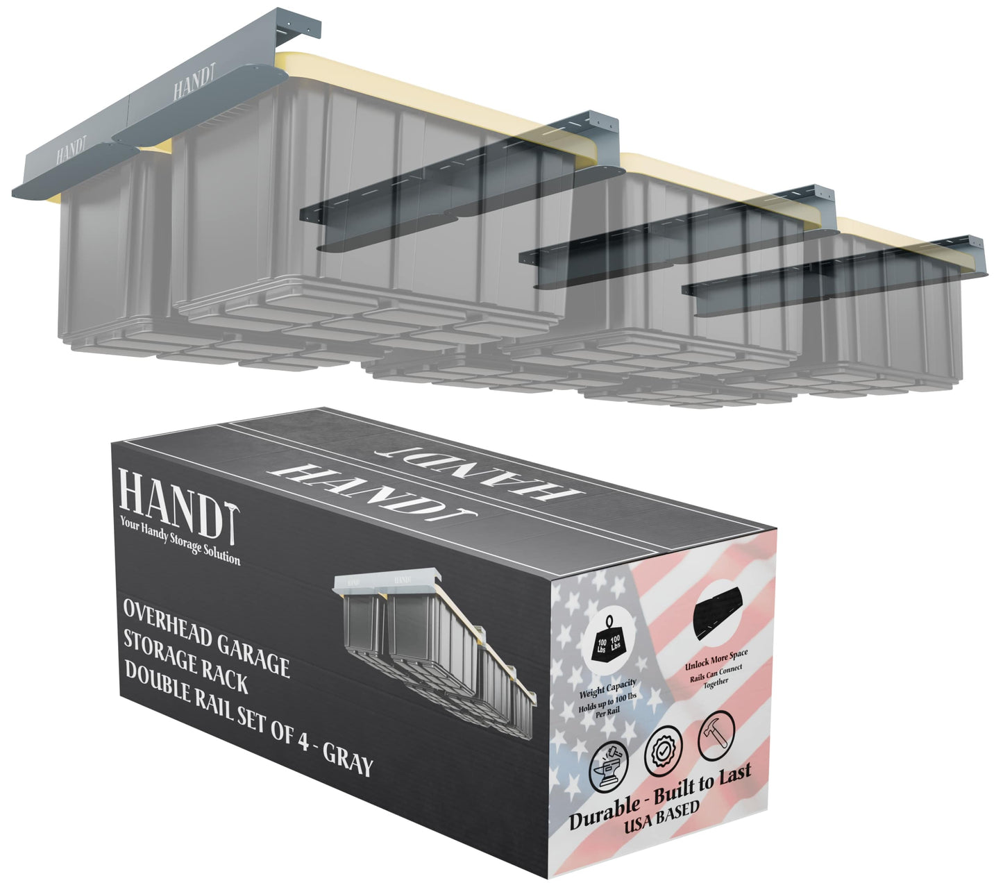 Overhead Connectable Metal Rails For Ceiling Storage