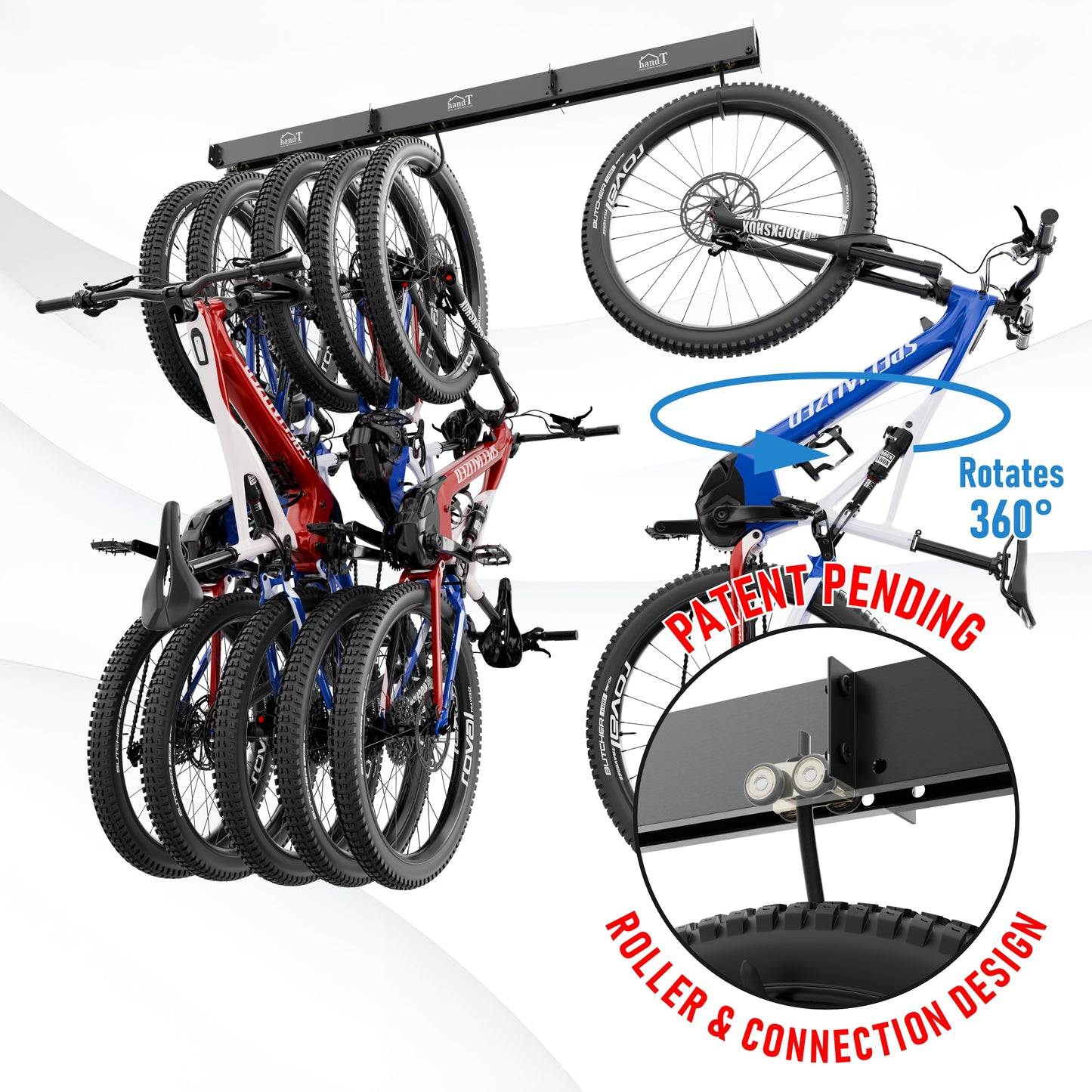 Ceiling Bike Sliding Hanger, Mount Up To 6 Bikes, Heavy Duty 450lbs Limit