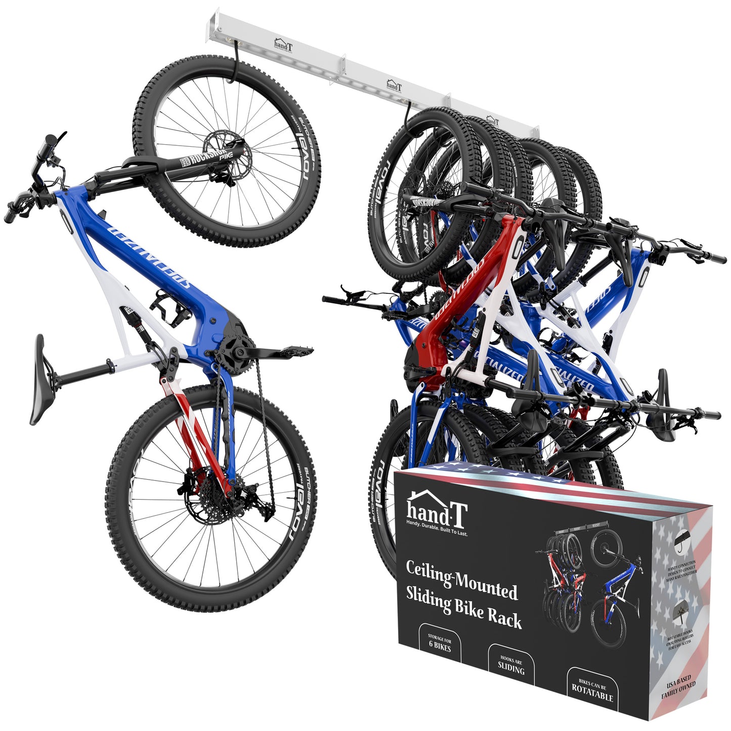 Ceiling Bike Sliding Hanger, Mount Up To 6 Bikes, Heavy Duty 450lbs Limit
